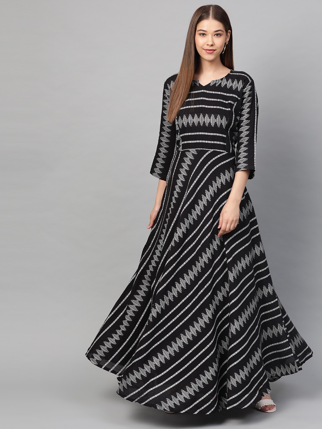 

Laado - Pamper Yourself Women Black & White Self-Design Maxi Dress