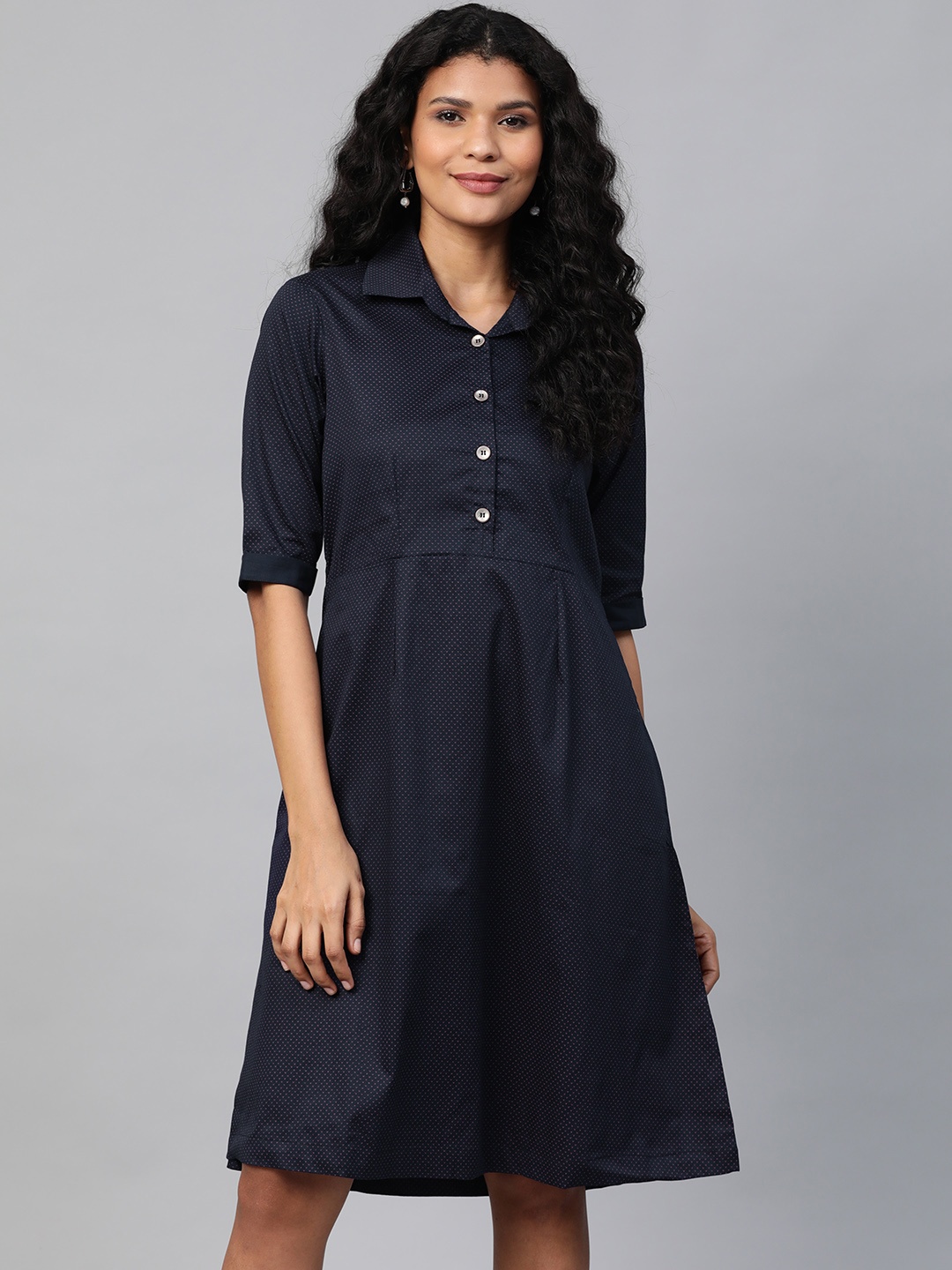 

Laado - Pamper Yourself Women Navy Blue & Pink Self-Design A-Line Dress