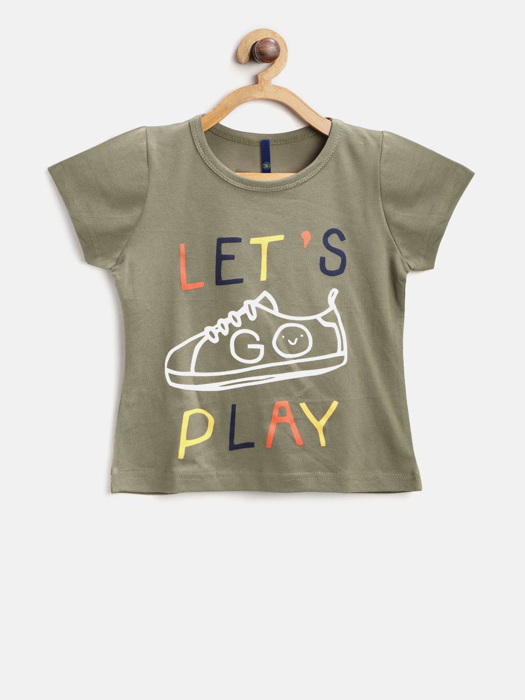 

YK Girls Olive Green Printed Round Neck Pure Cotton T-shirt