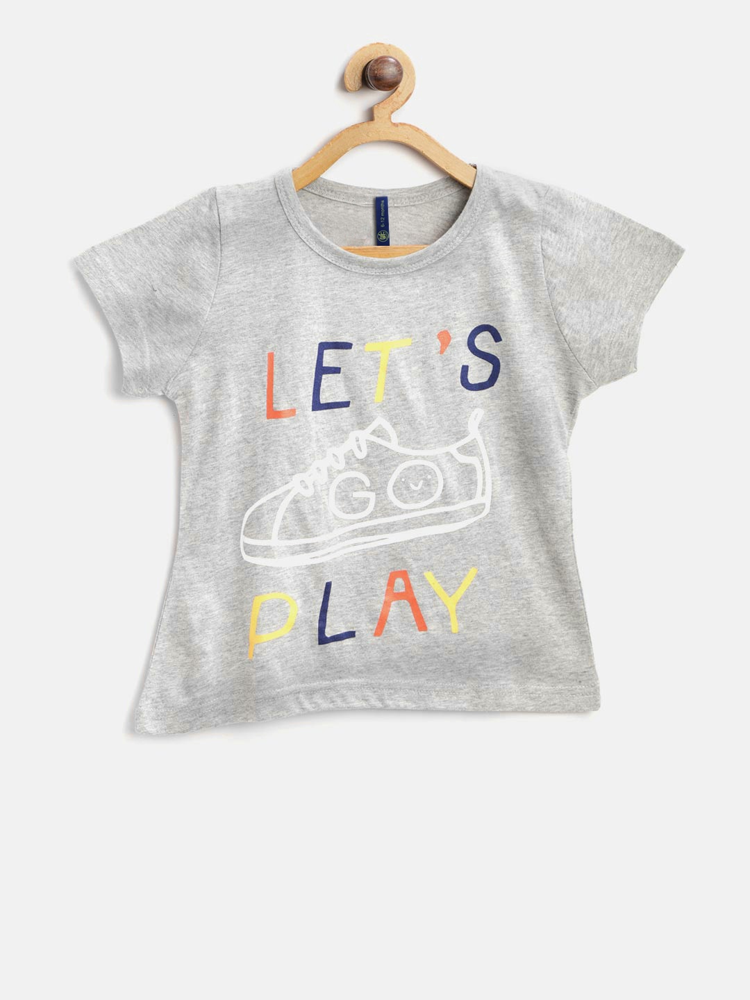 

YK Girls Grey Printed Round Neck Pure Cotton T-shirt