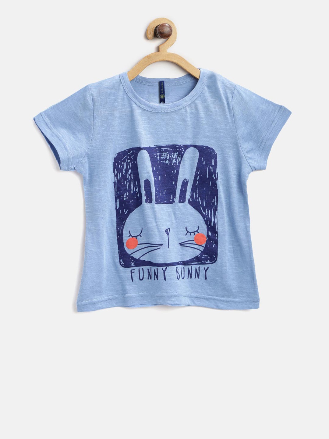 

YK Girls Blue Printed Round Neck T-shirt