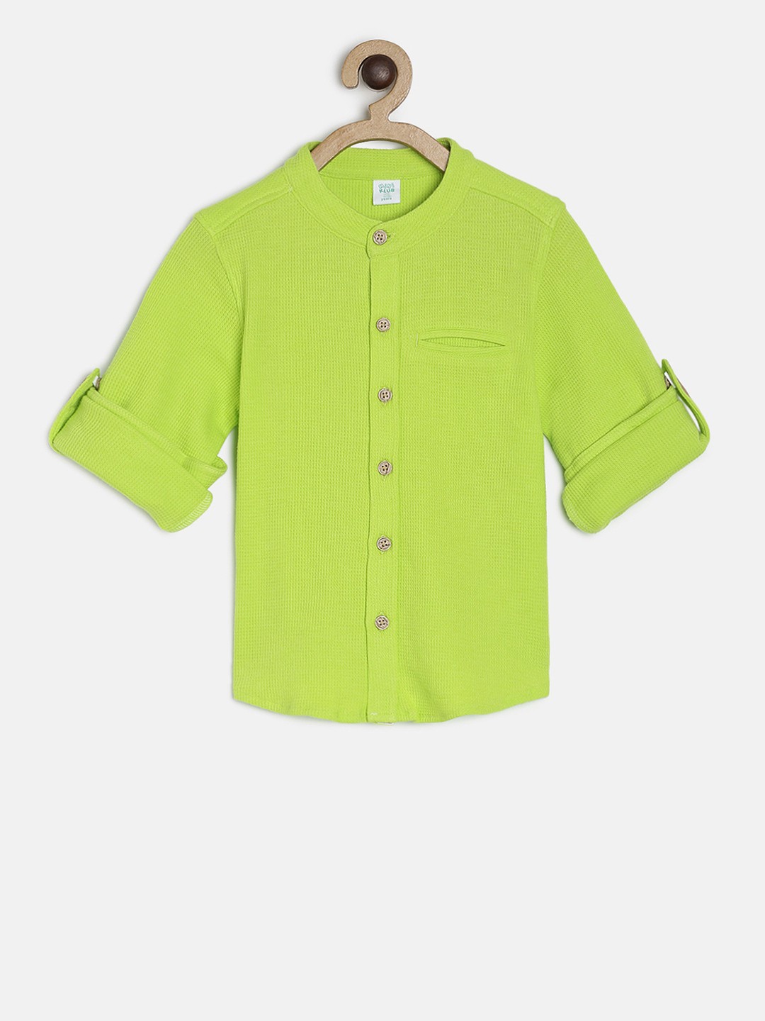 

MINI KLUB Boys Fluorescent Green Self Design Shirt