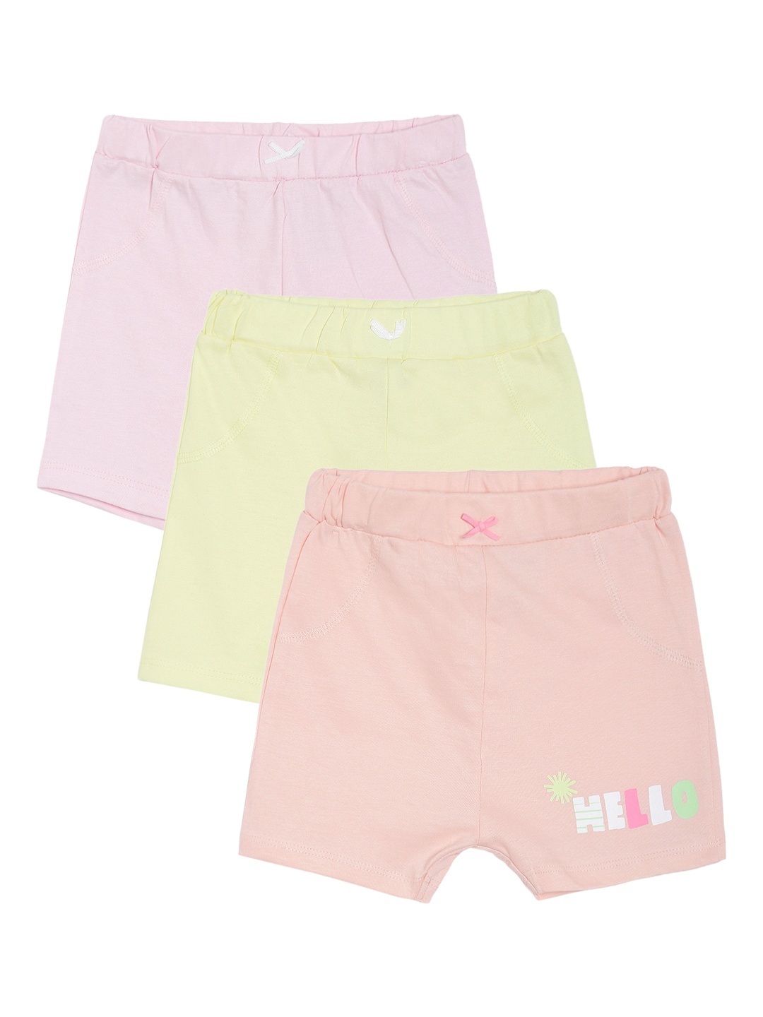 

MINI KLUB Girls Pack of 3 Multicoloured Solid Regular Fit Shorts, Multi