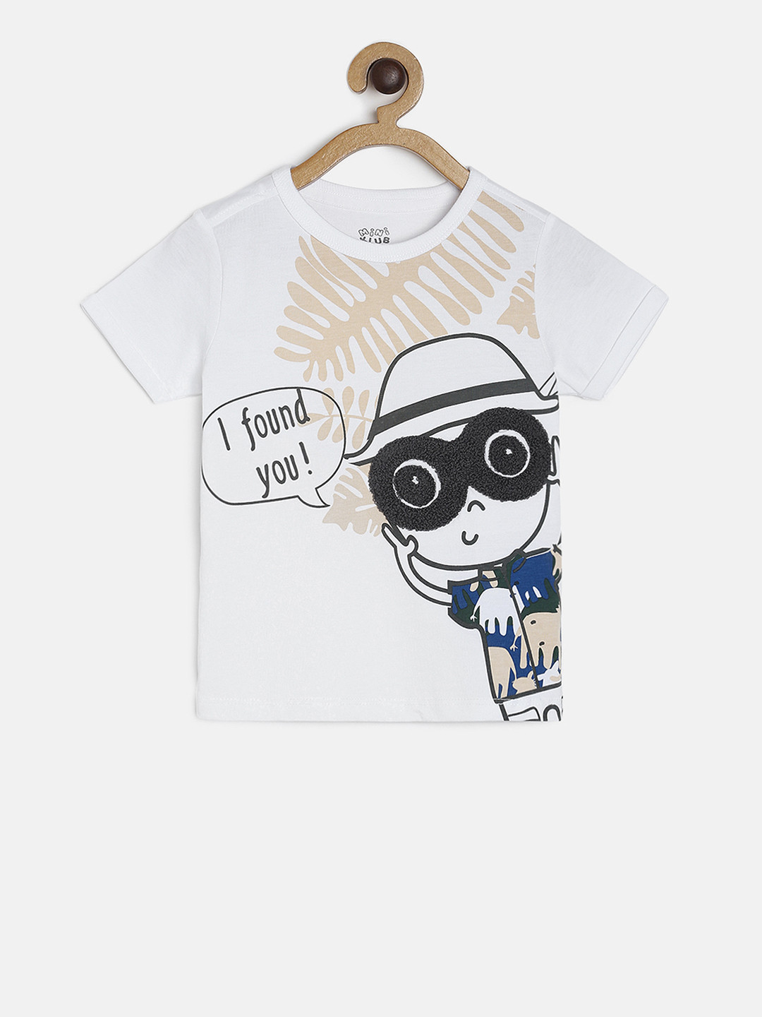 

MINI KLUB Boys White Printed Round Neck Pure Cotton T-shirt