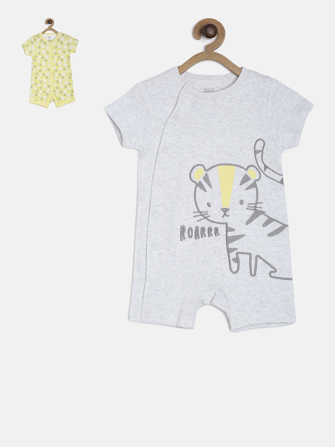 

MINI KLUB Boys Pack of 2 Printed Rompers, Grey