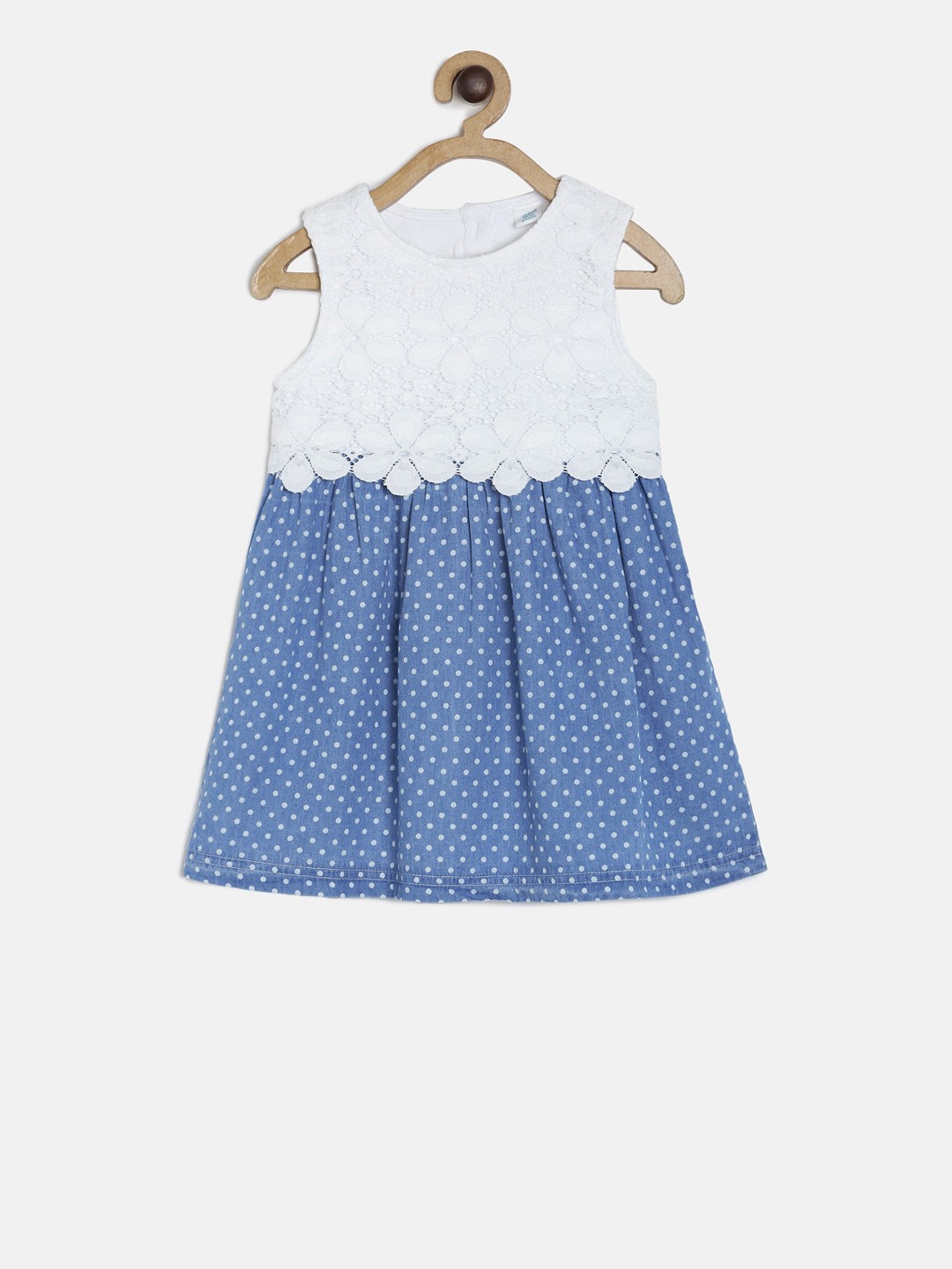 

MINI KLUB Girls White & Blue Self Design Fit and Flare Cotton Dress