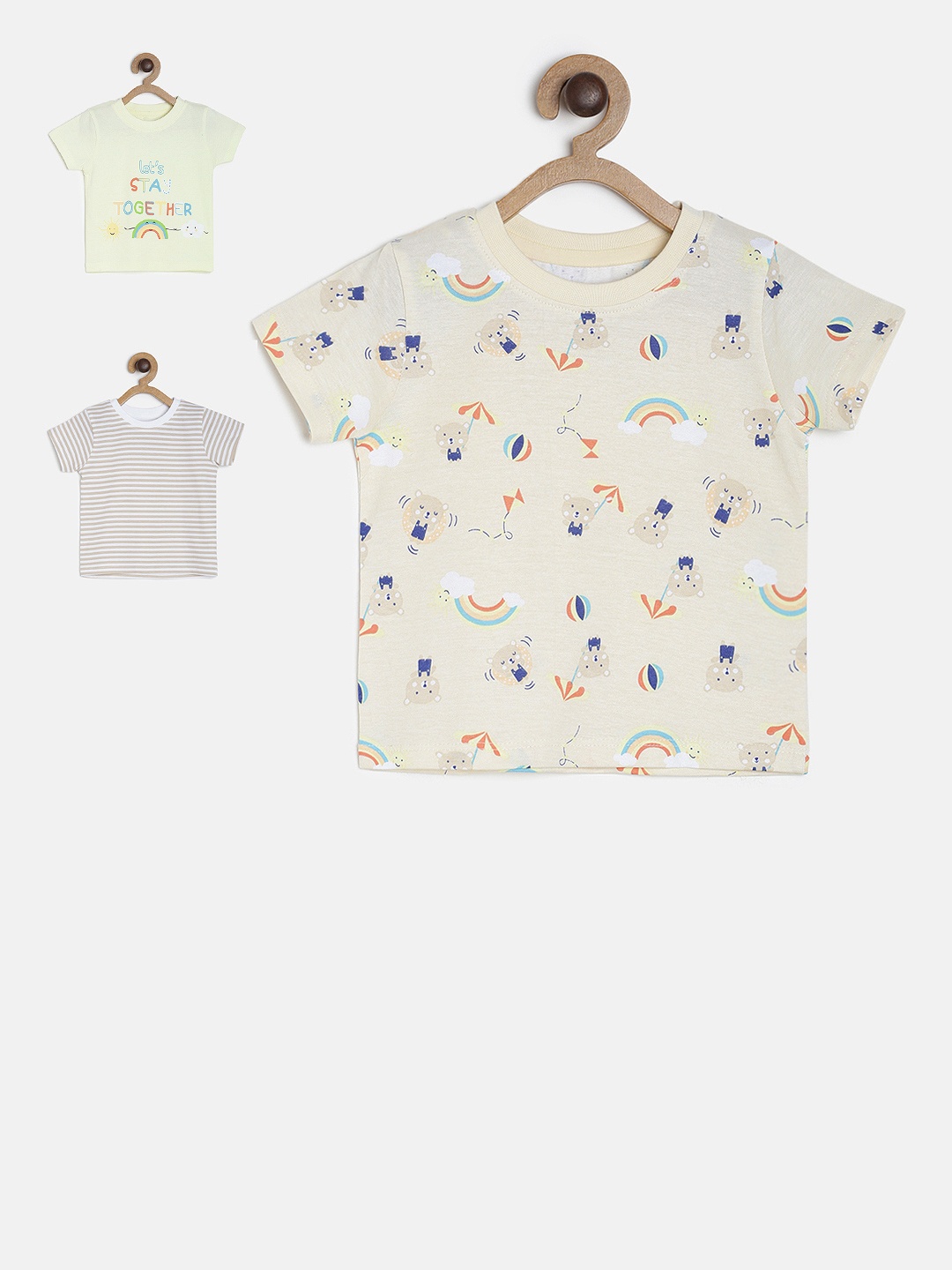

MINI KLUB Infant Boys Pack of 3 Printed Round Neck Pure Cotton T-shirt, Yellow