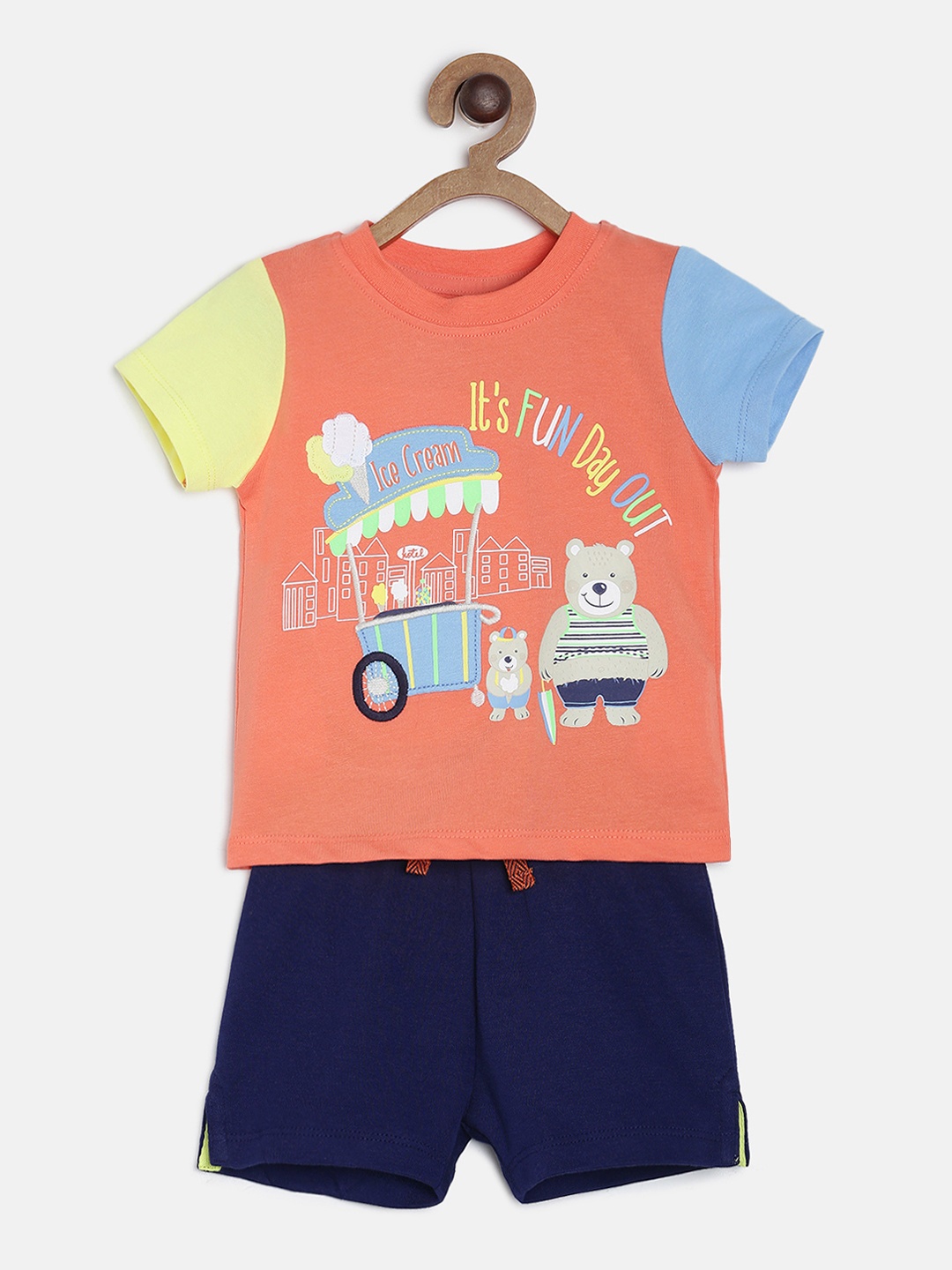 

MINI KLUB Infant Boys Orange & Navy Blue Printed T-shirt with Shorts