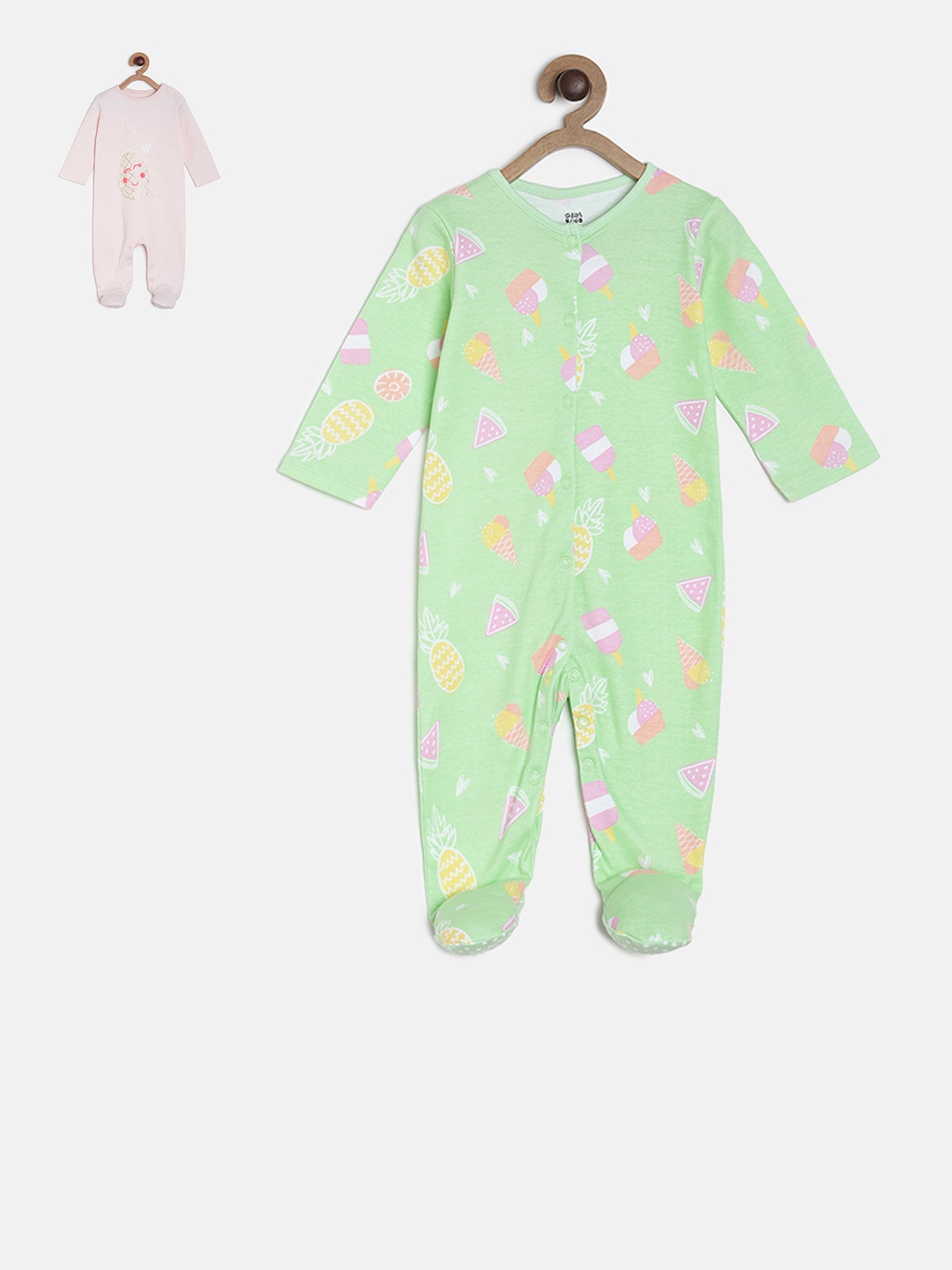 

MINI KLUB Newborn Girls Pack Of 2 Sleepsuits, Green