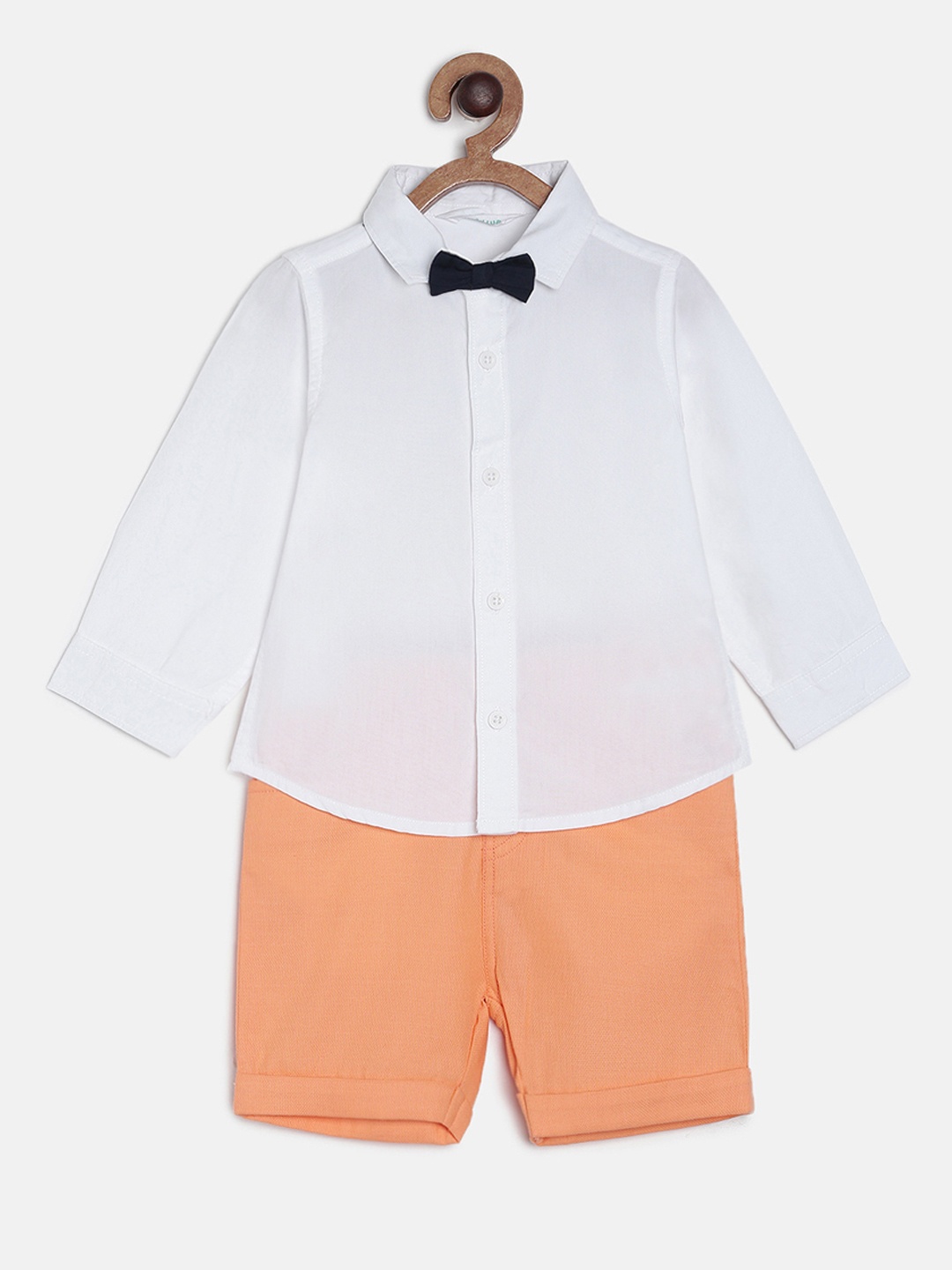 

MINI KLUB Boys White & Orange Solid Shirt with Shorts