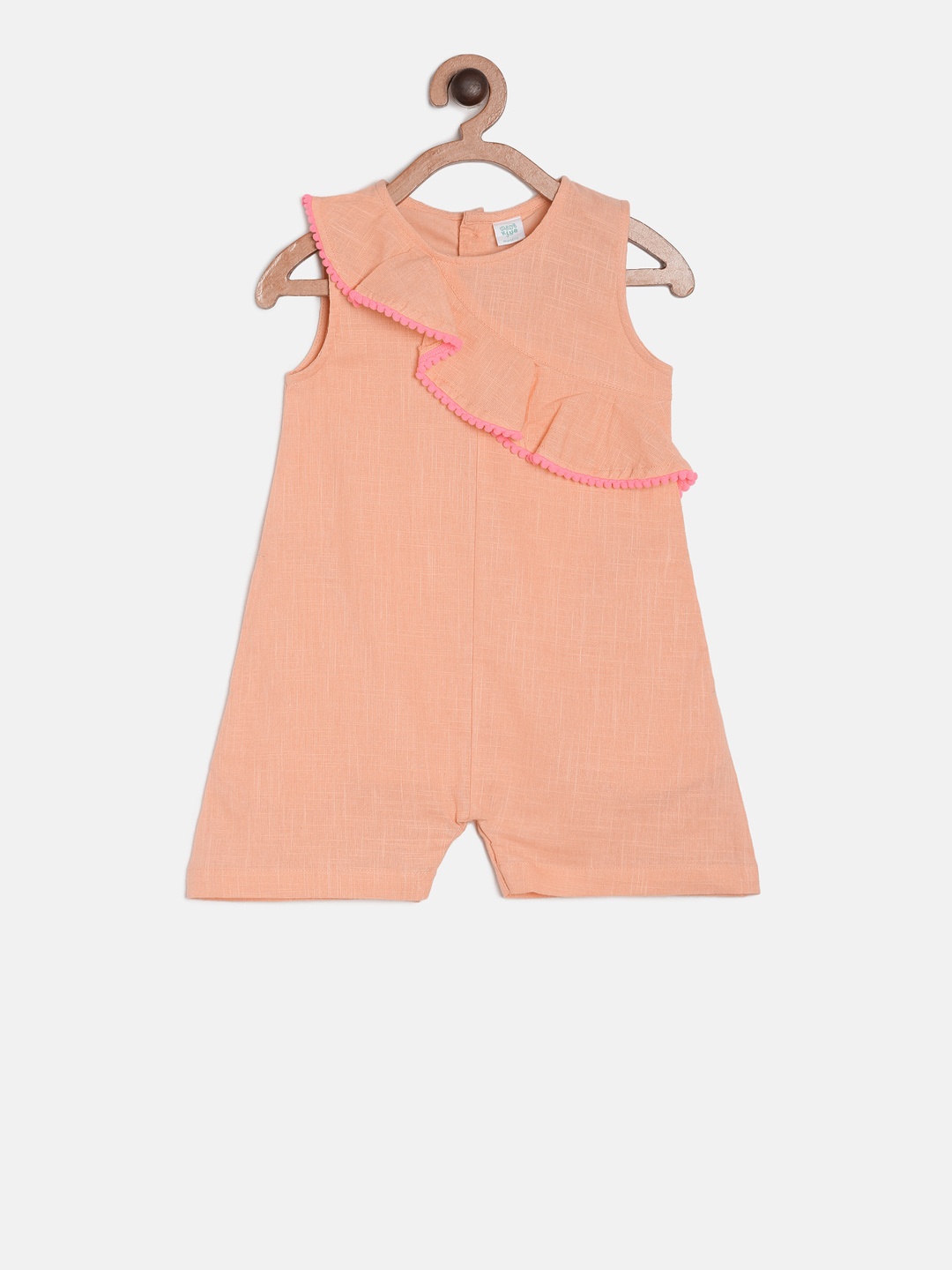 

MINI KLUB Infant Girls Coral Orange & Pink Solid Playsuit