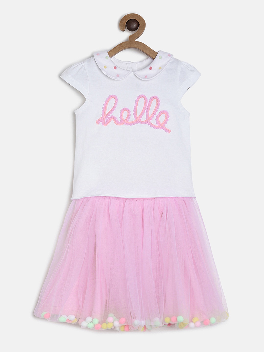 

MINI KLUB Girls White & Pink Printed Top with Skirt