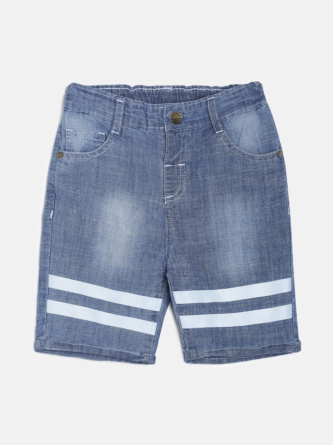 

MINI KLUB Boys Blue Striped Regular Fit Denim Shorts
