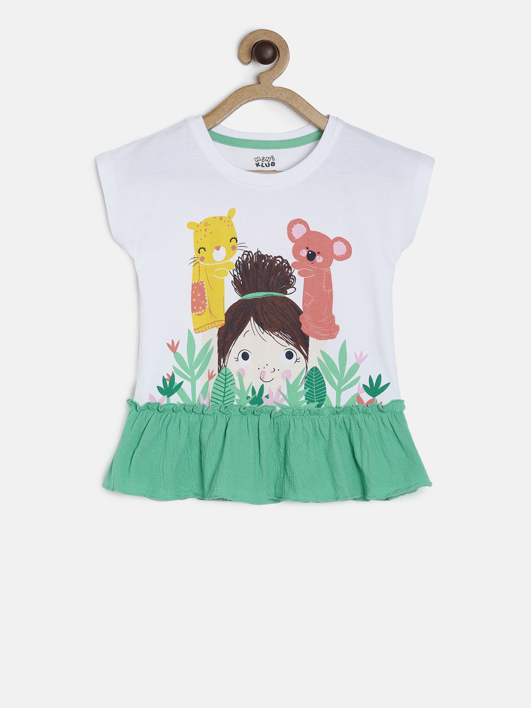 

MINI KLUB Girls Multicoloured and Green Printed Pure Cotton Top, Multi