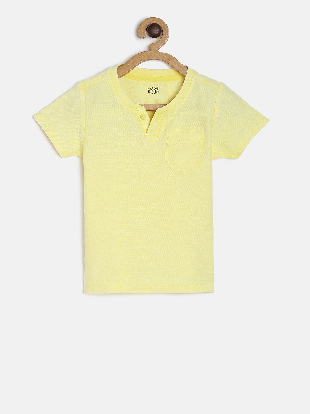 

MINI KLUB Boys Yellow Solid Henley Neck Pure Cotton T-shirt