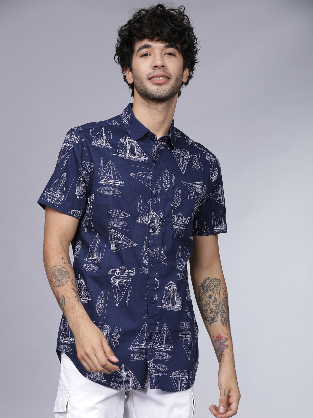 

HIGHLANDER Men Navy Blue Slim Fit Printed Casual Shirt