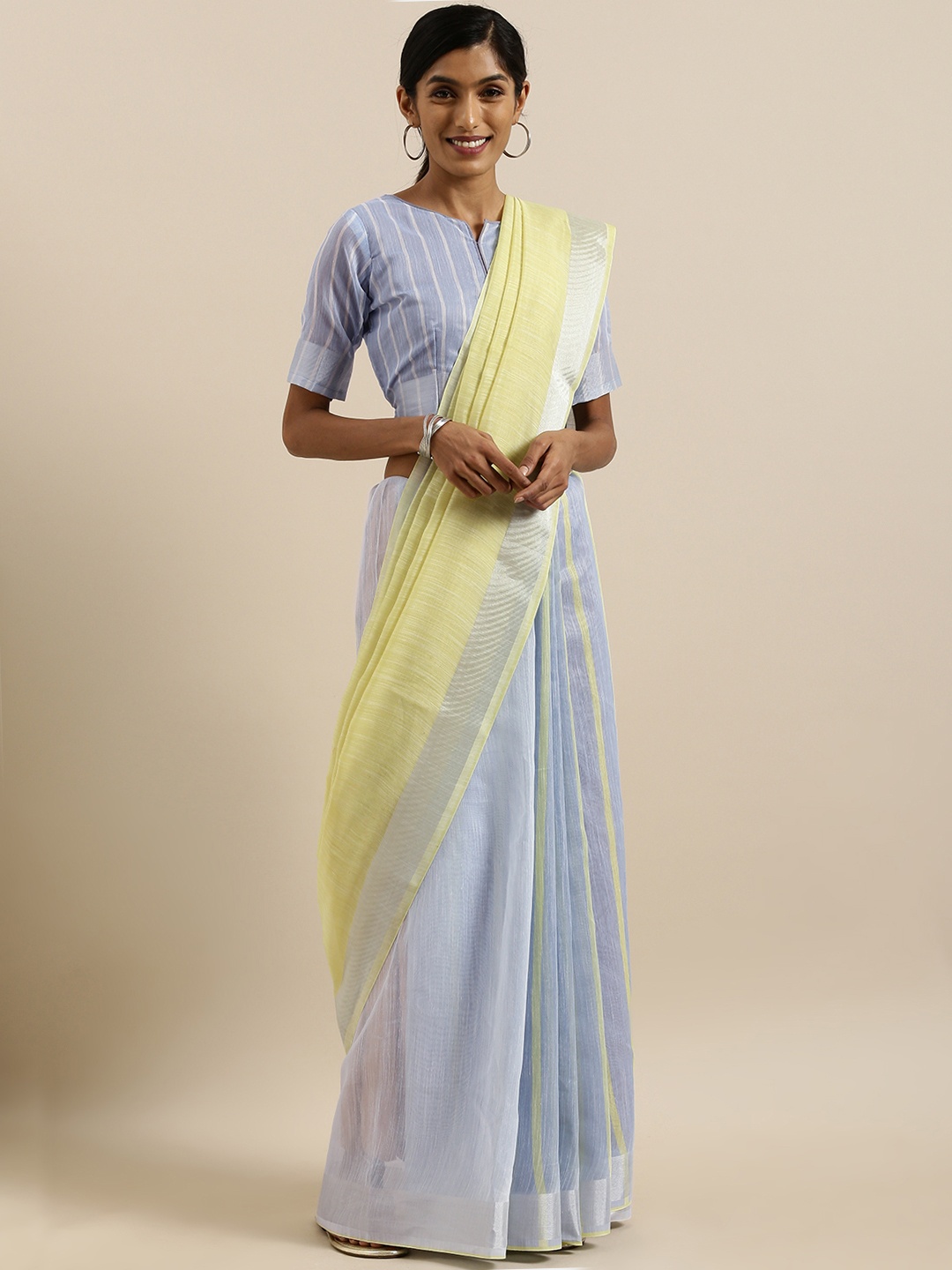 

SHAVYA Yellow & Black Pure Linen Printed Saree