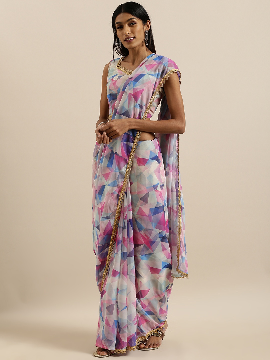 

SHAVYA White & Purple Pure Linen Digital Printed Saree