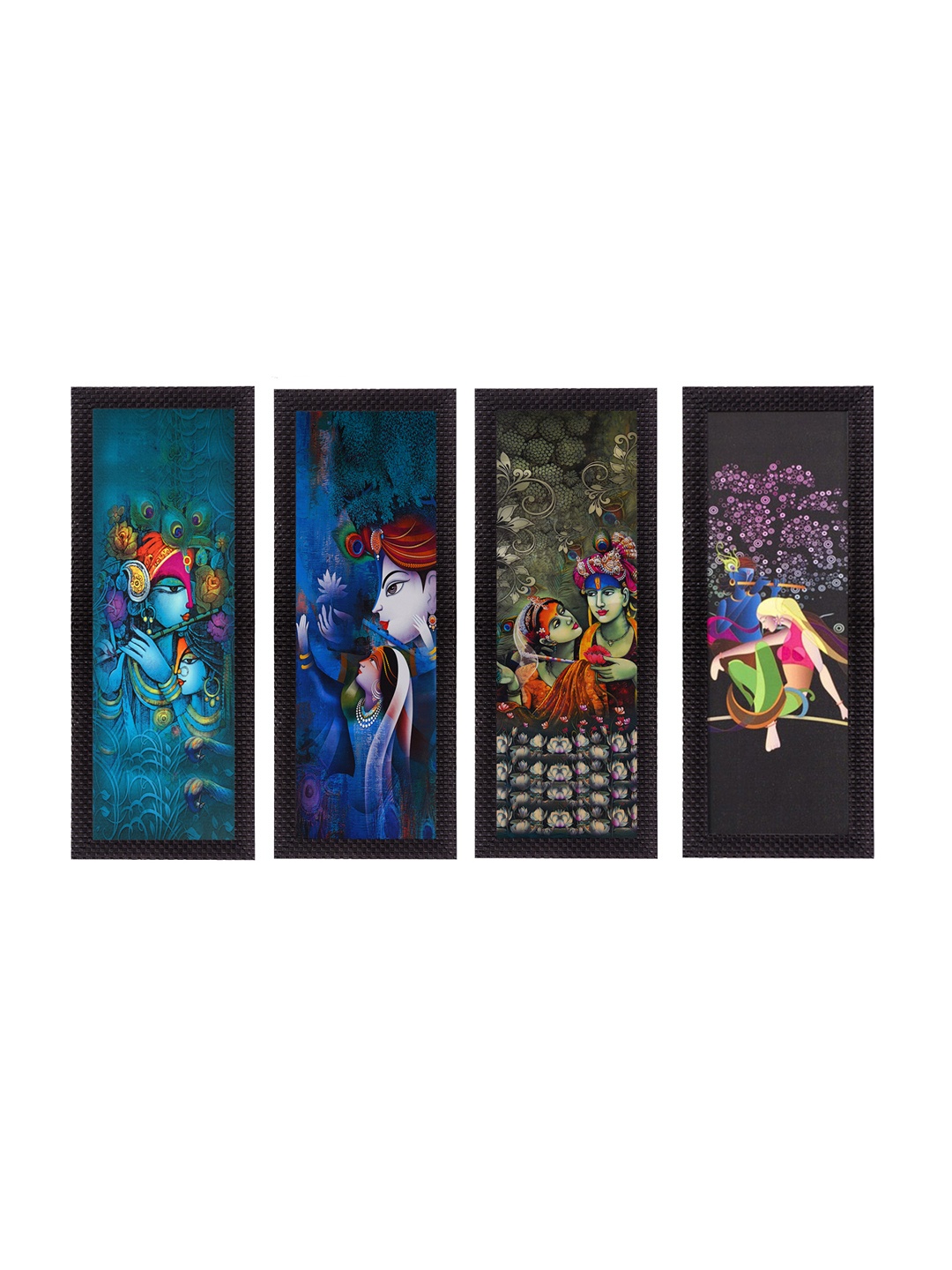 

eCraftIndia Blue & Green 4 Pieces Radha Krishna Satin Matt Texture UV Wall Art