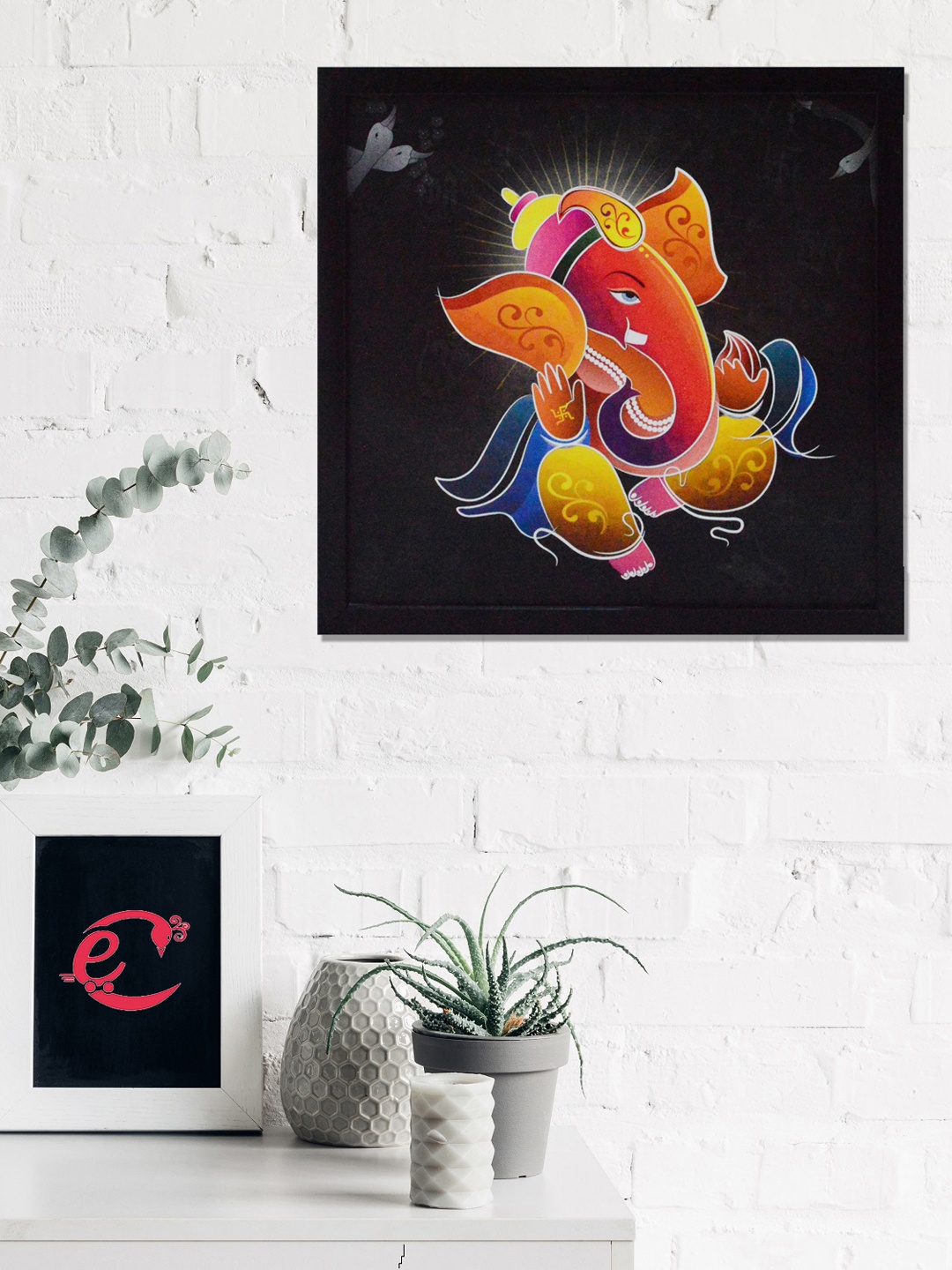 

eCraftIndia Black & Orange Lord Ganesha Printed Satin Matt Texture UV Wall Art