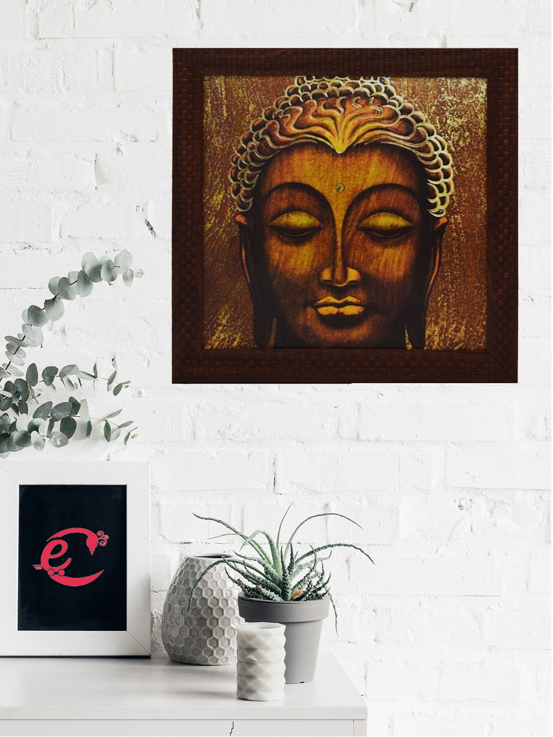 

eCraftIndia Brown Spritual Buddha Head Satin Matt Texture UV Wall Art