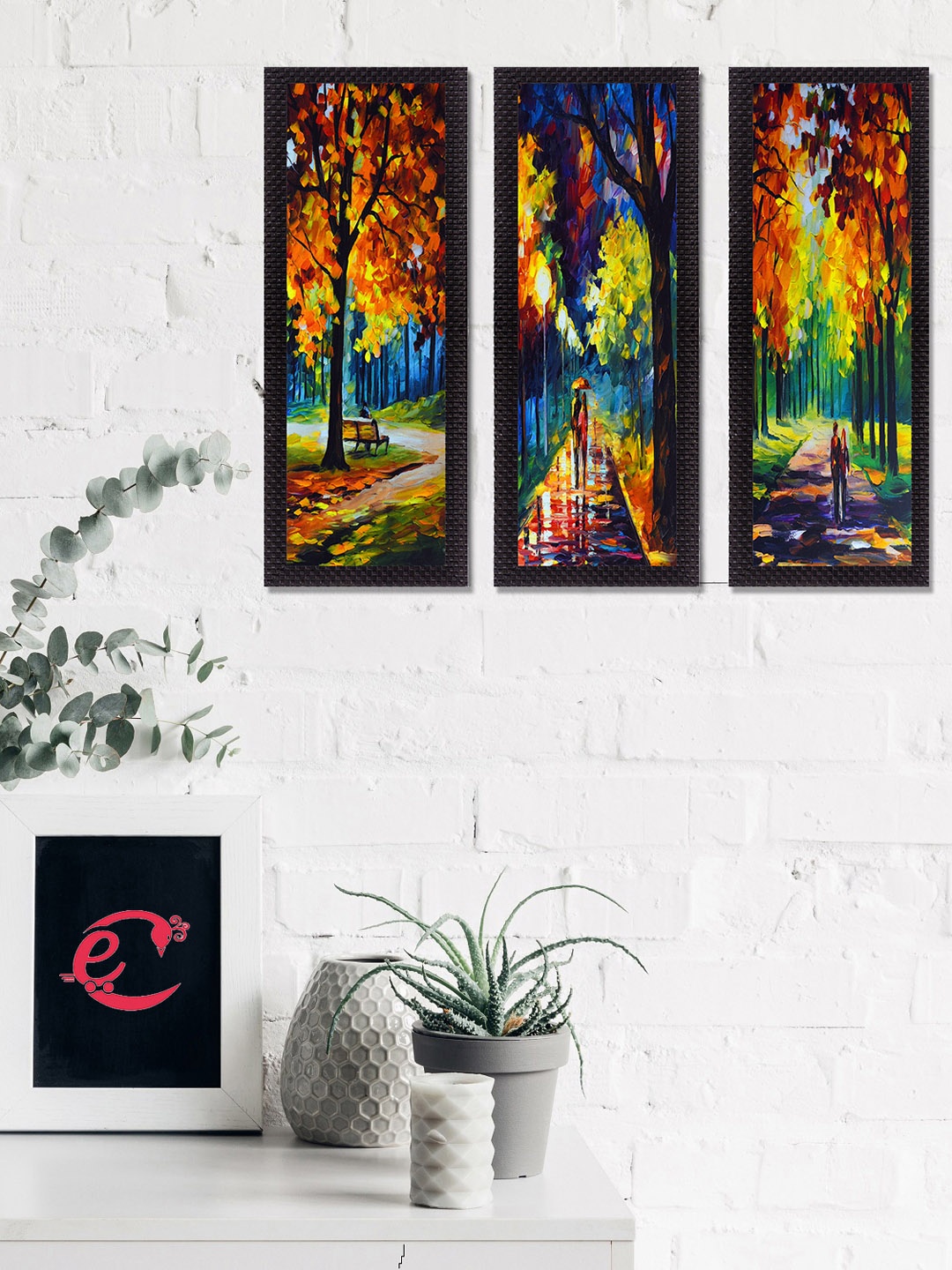 

eCraftIndia Set Of 3 Green & Blue Couple Love Moments Satin Matt Texture UV Wall Art