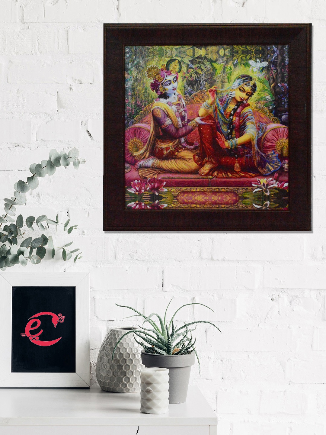 

eCraftIndia Red & Green Radha Krishna Satin Matt Texture UV Wall Art