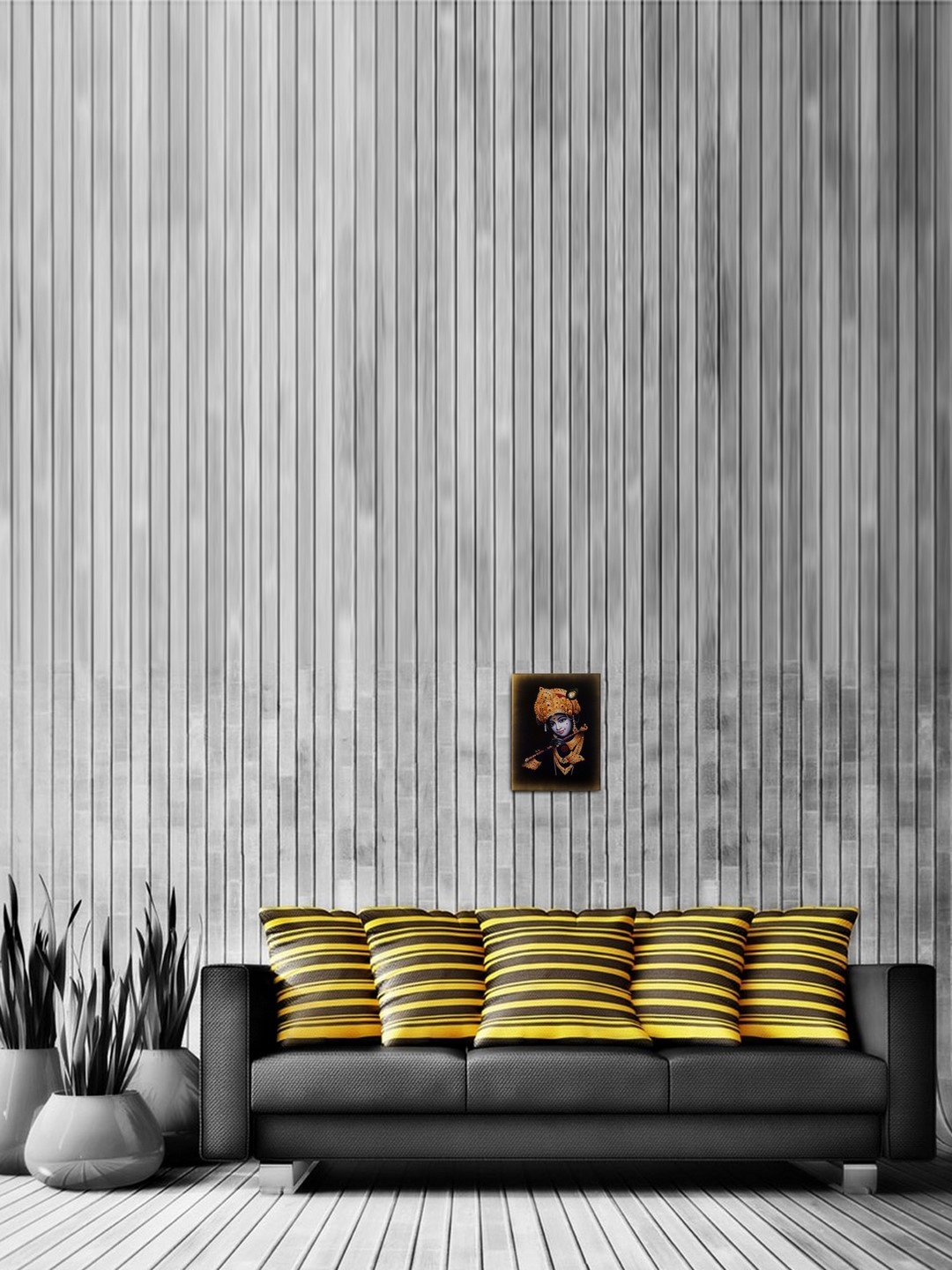 

eCraftIndia Black & Gold-Toned Lord Krishna Satin Matt Texture UV Wall Art