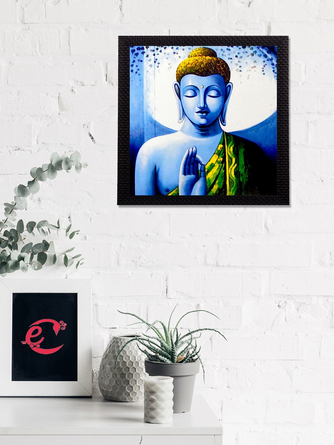 

eCraftIndia Green & Blue Meditating Lord Buddha Satin Matt Texture UV Wall Art