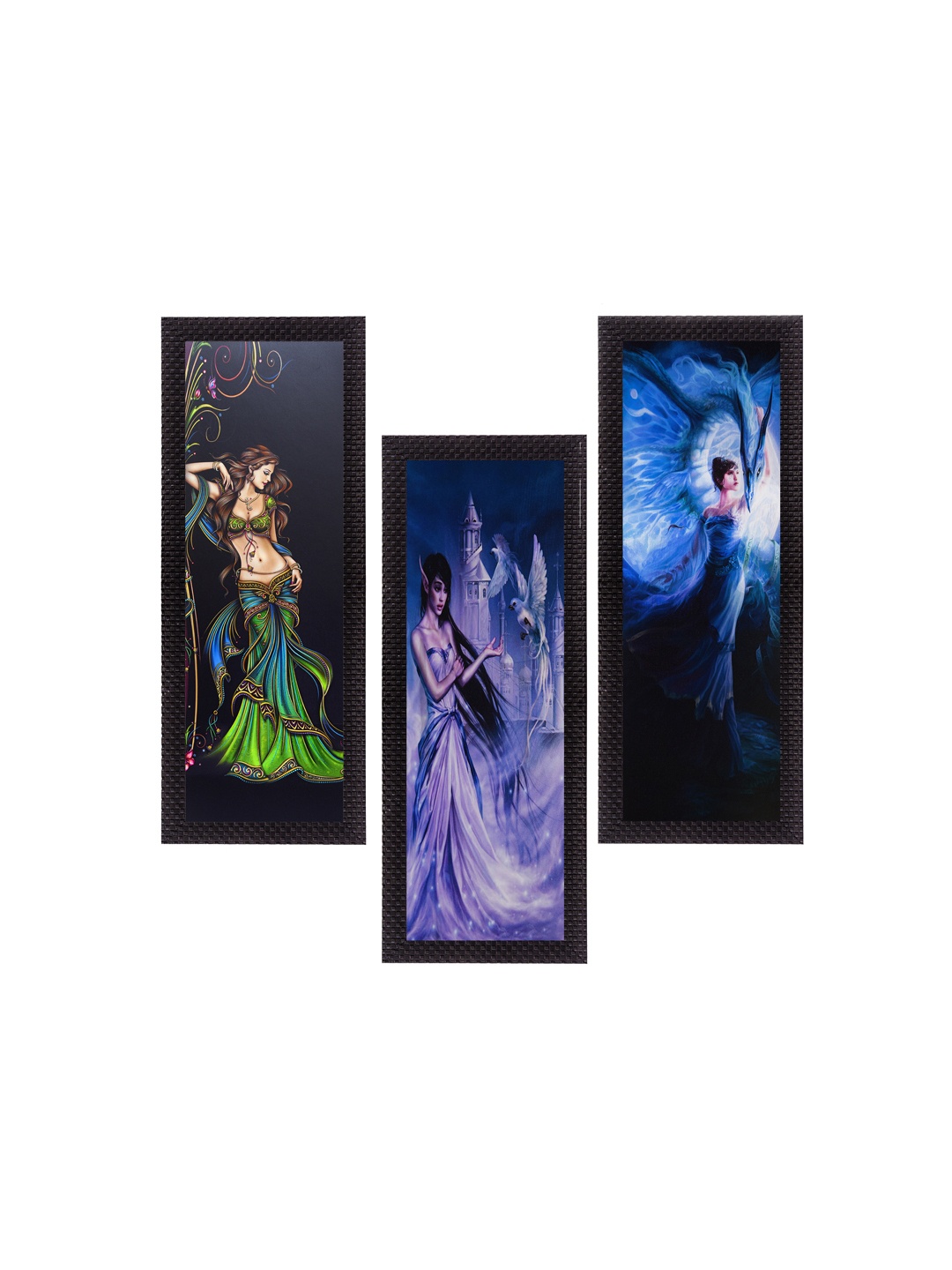 

eCraftIndia Set Of 3 Blue & Black Beautiful Angels Satin Matt Texture UV Wall Art