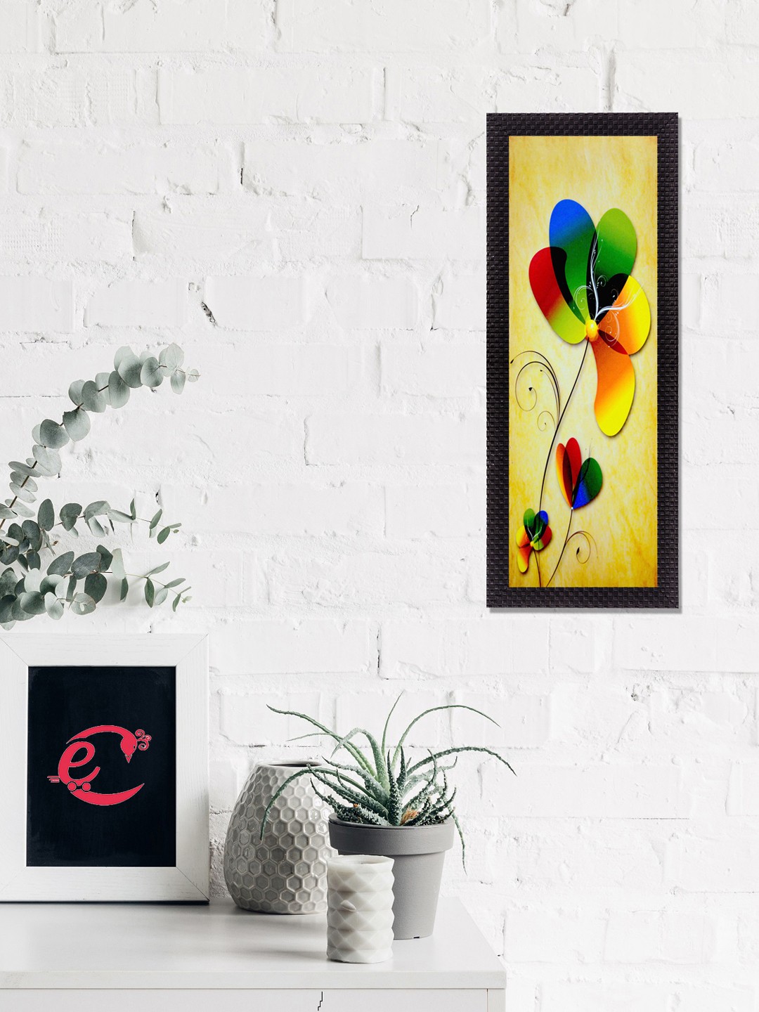 

eCraftIndia Yellow & Green Botanical Colorful Floral Satin Matt Texture UV Wall Art