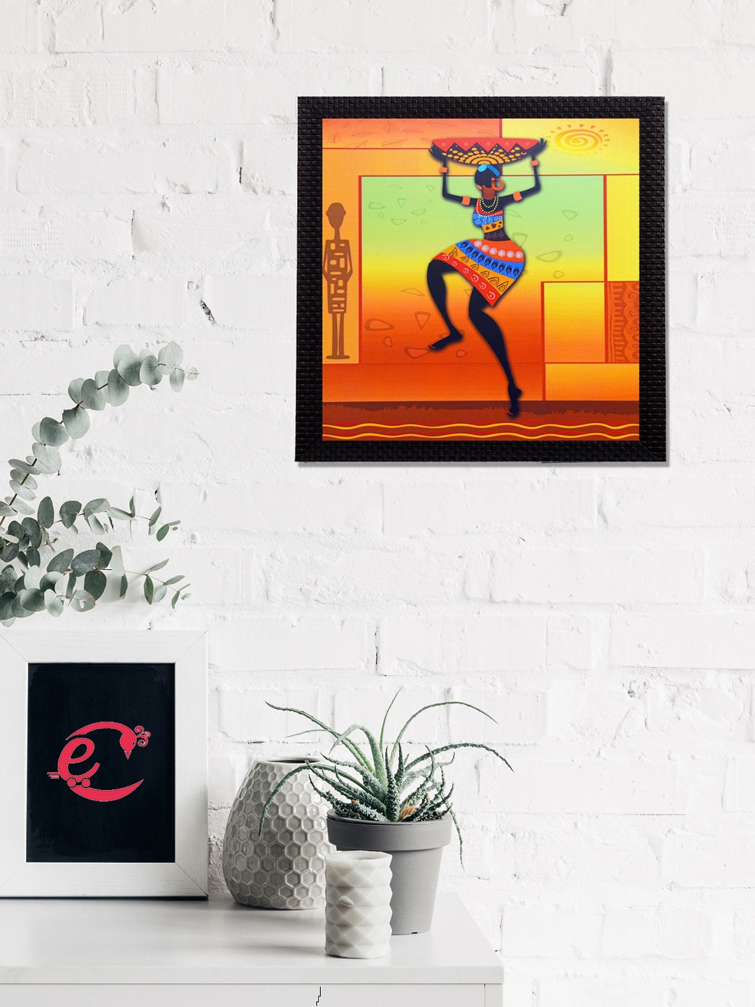 

eCraftIndia Brown & Yellow Dancing Tribal Woman Satin Matt Texture UV Wall Art