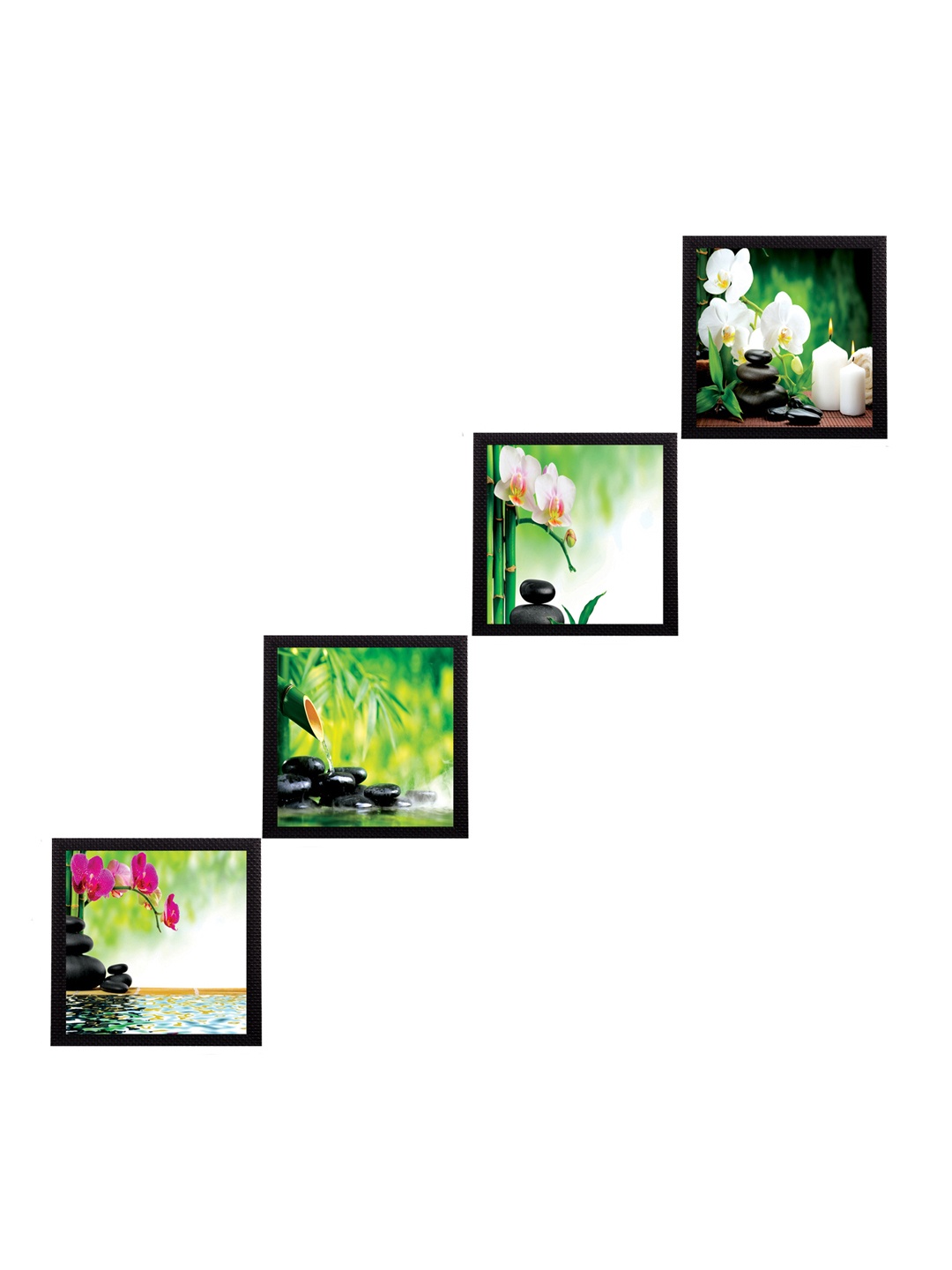 

eCraftIndia Green & White 4 Pieces Nature Shots Satin Matt Texture UV Wall Art