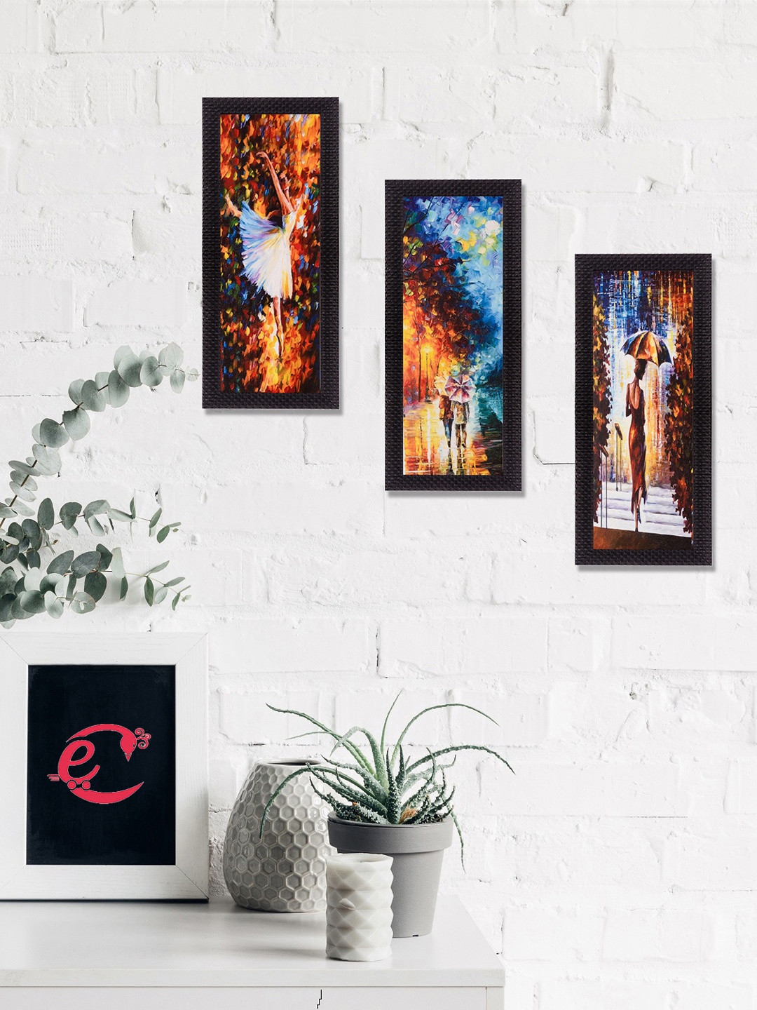 

eCraftIndia Set Of 3 Orange & Blue Beautiful Loving Couple Satin Matt Texture UV Wall Art