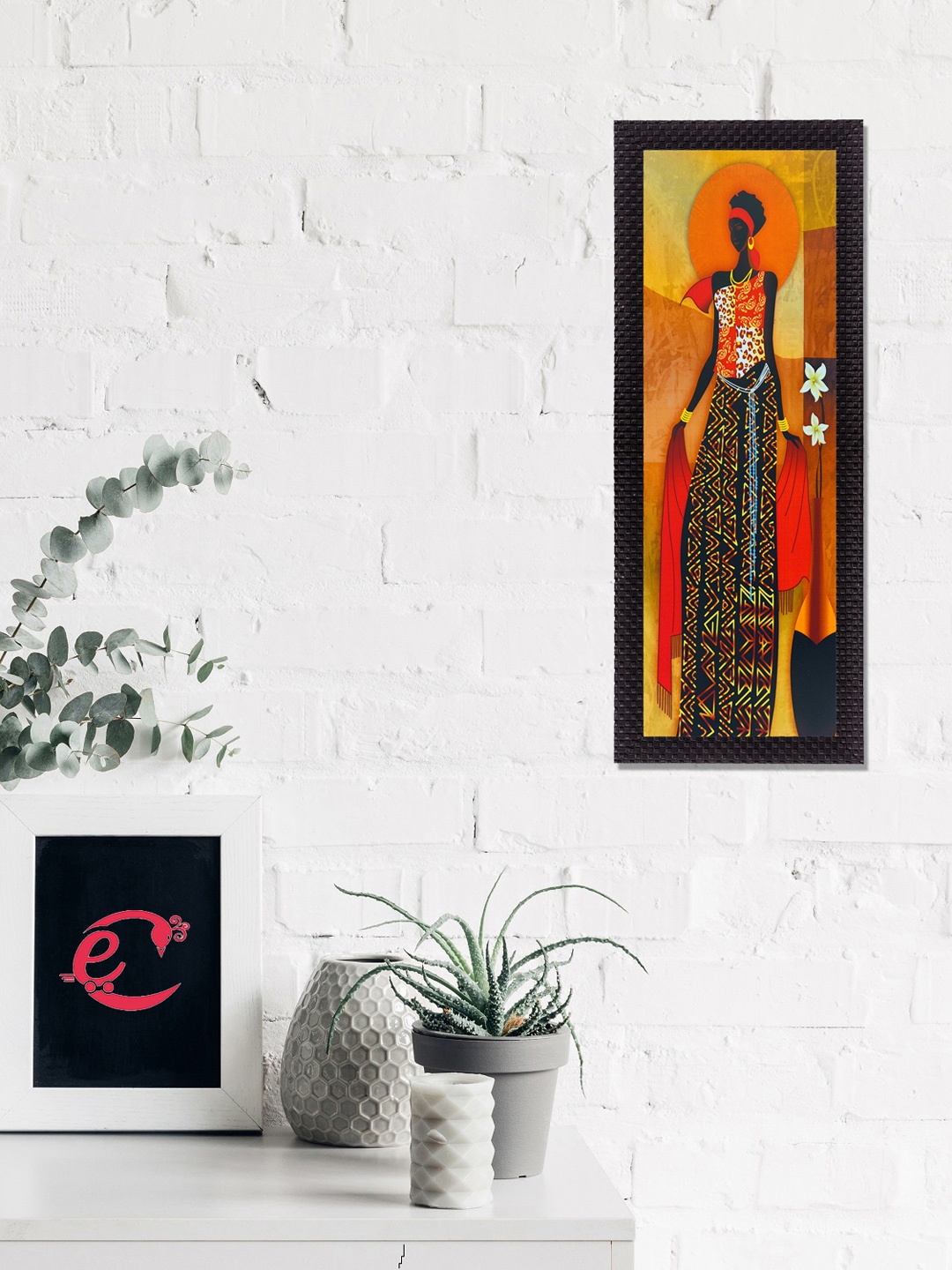 

eCraftIndia Orange & Black Colorful Tribal Woman Satin Matt Texture UV Wall Art