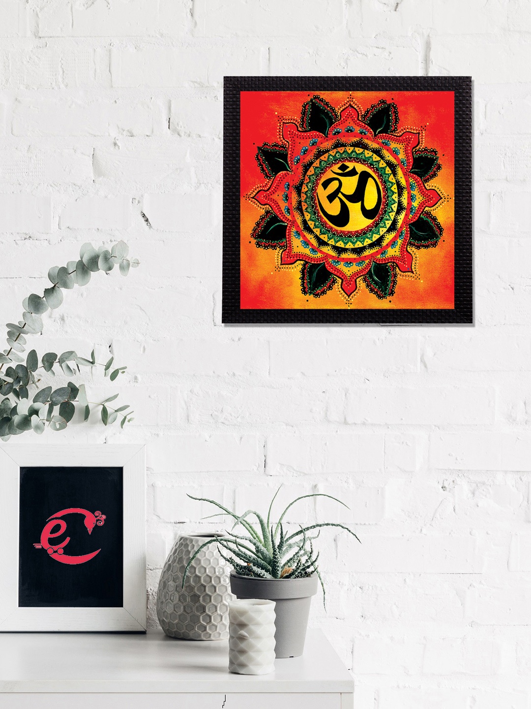 

eCraftIndia Red & Yellow Holy Om Satin Matt Texture UV Wall Art