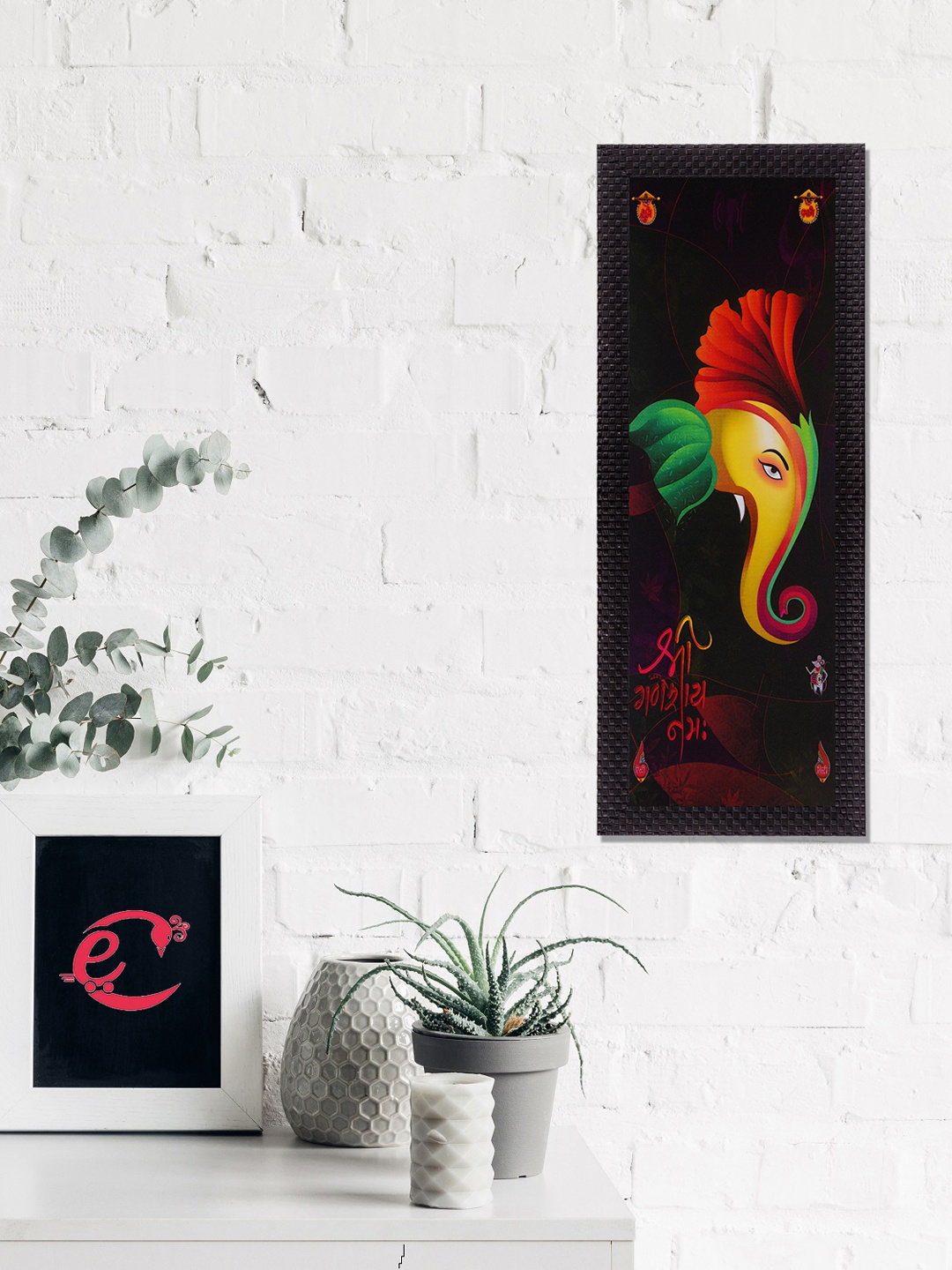 eCraftIndia Brown & Red Lord Ganesha Satin Matt Texture UV Wall Art