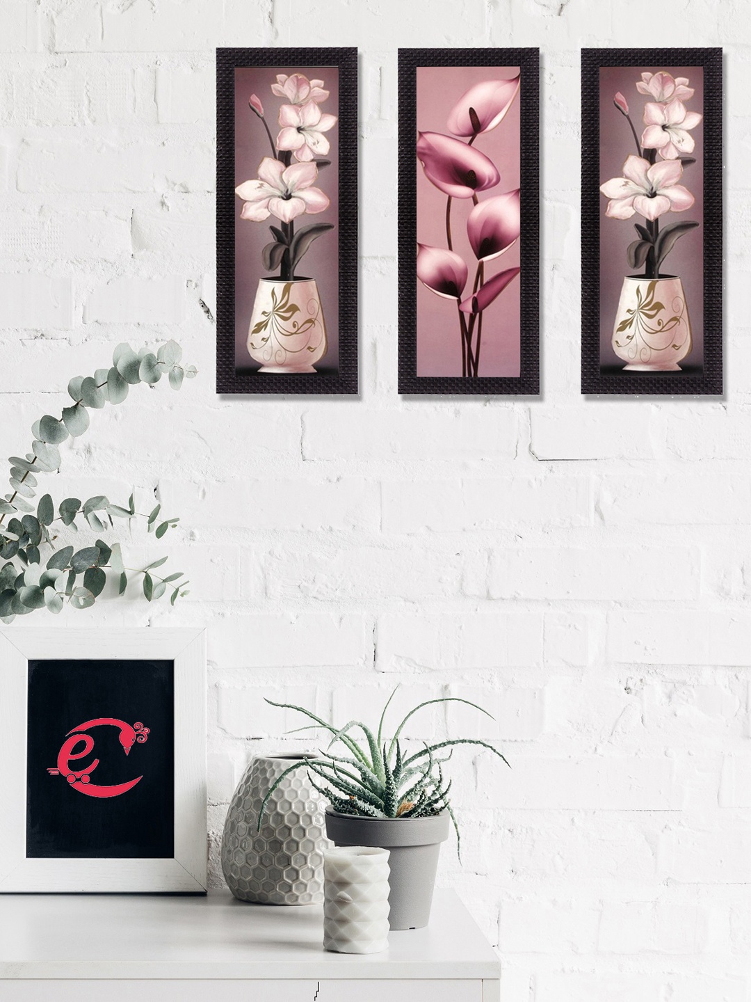 

eCraftIndia Set Of 3 Beige & Pink Satin Matt Texture UV Wall Art