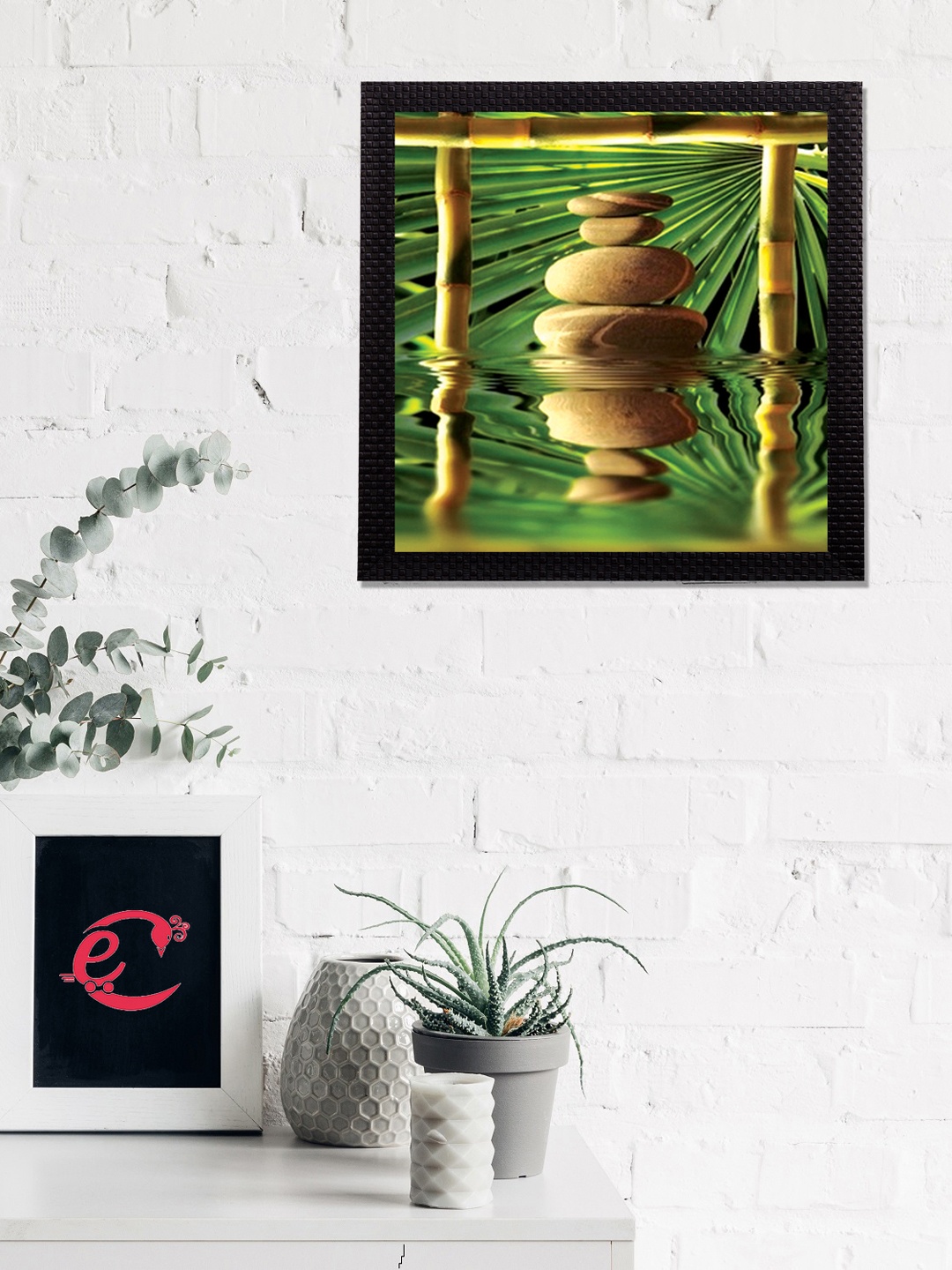 

eCraftIndia Green & Brown Stone In Water Satin Matt Texture UV Wall Art