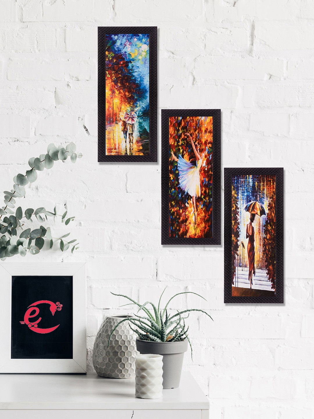 

eCraftIndia Set Of 3 Orange & Blue Beautiful Loving Couple Satin Matt Texture UV Wall Art