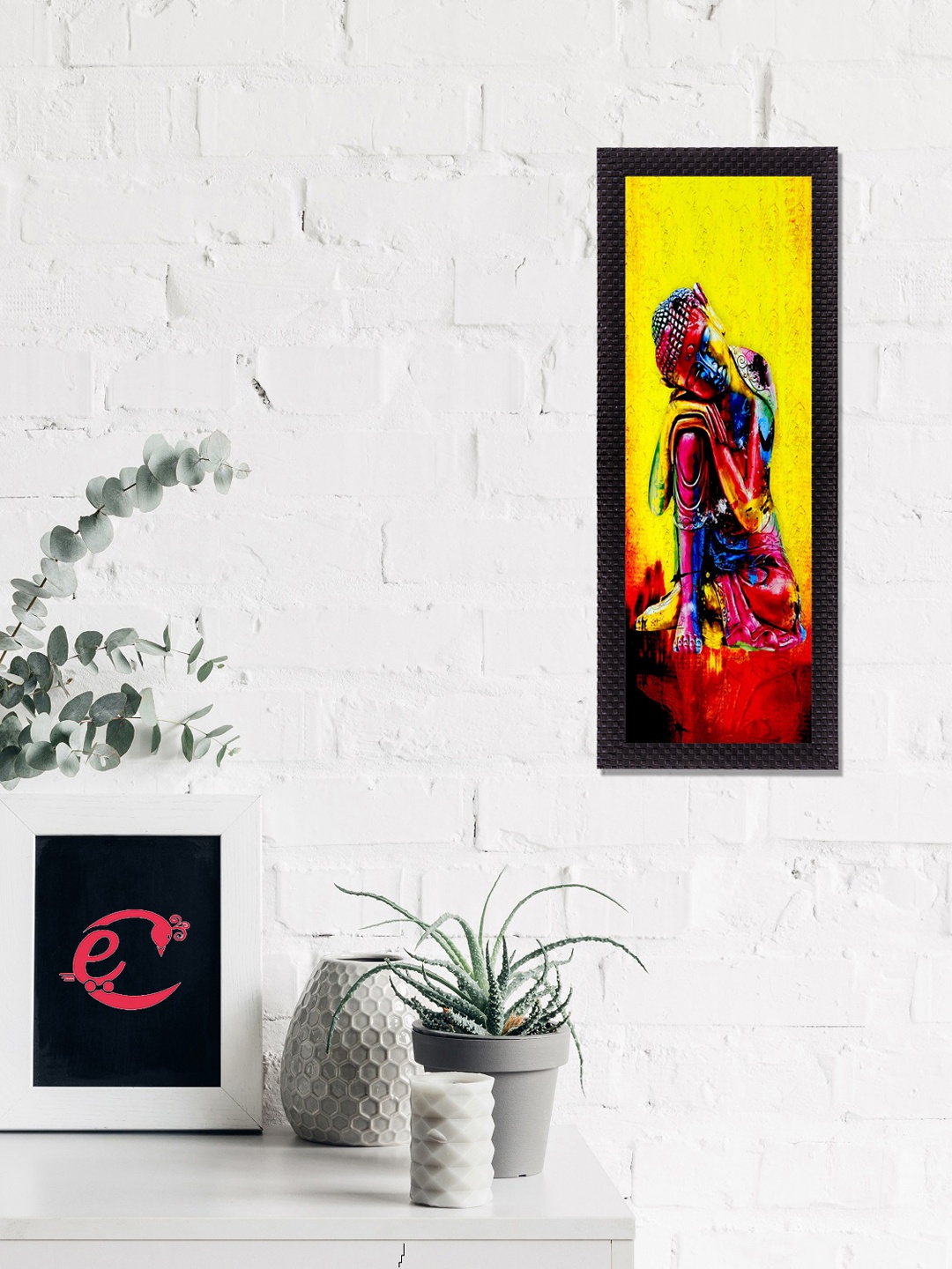 

eCraftIndia Black & Gold-Toned Lord Buddha Satin Matt Texture UV Wall Art, Yellow