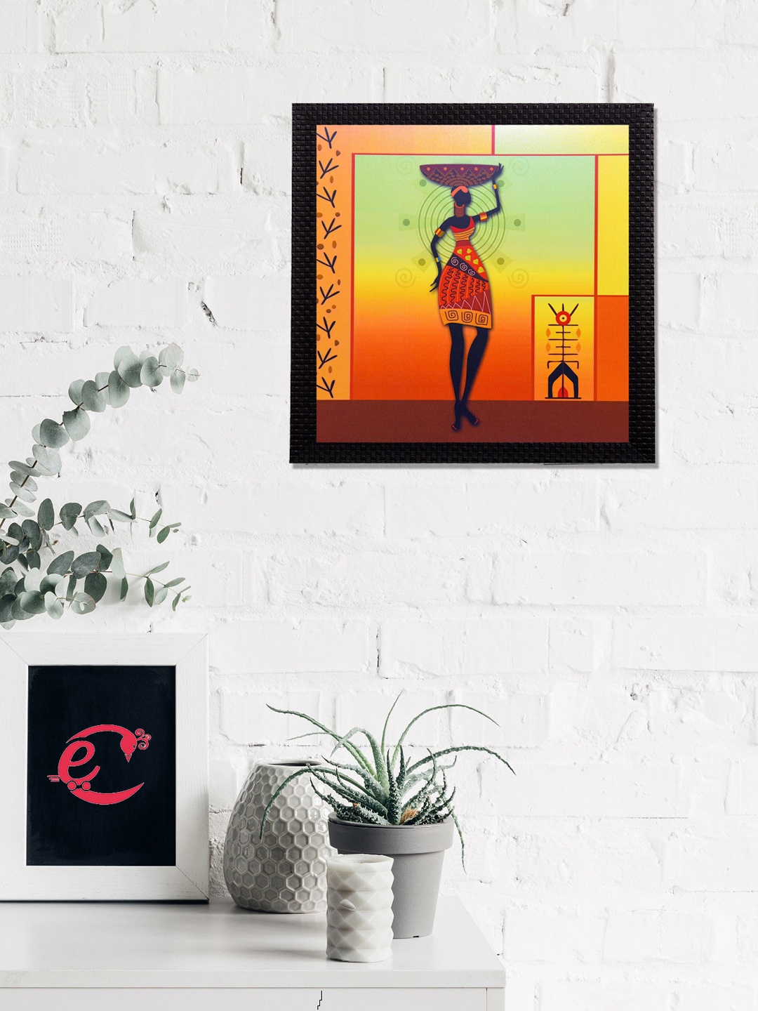 

eCraftIndia Green & Orange Tribal Woman Satin Matt Texture UV Wall Art