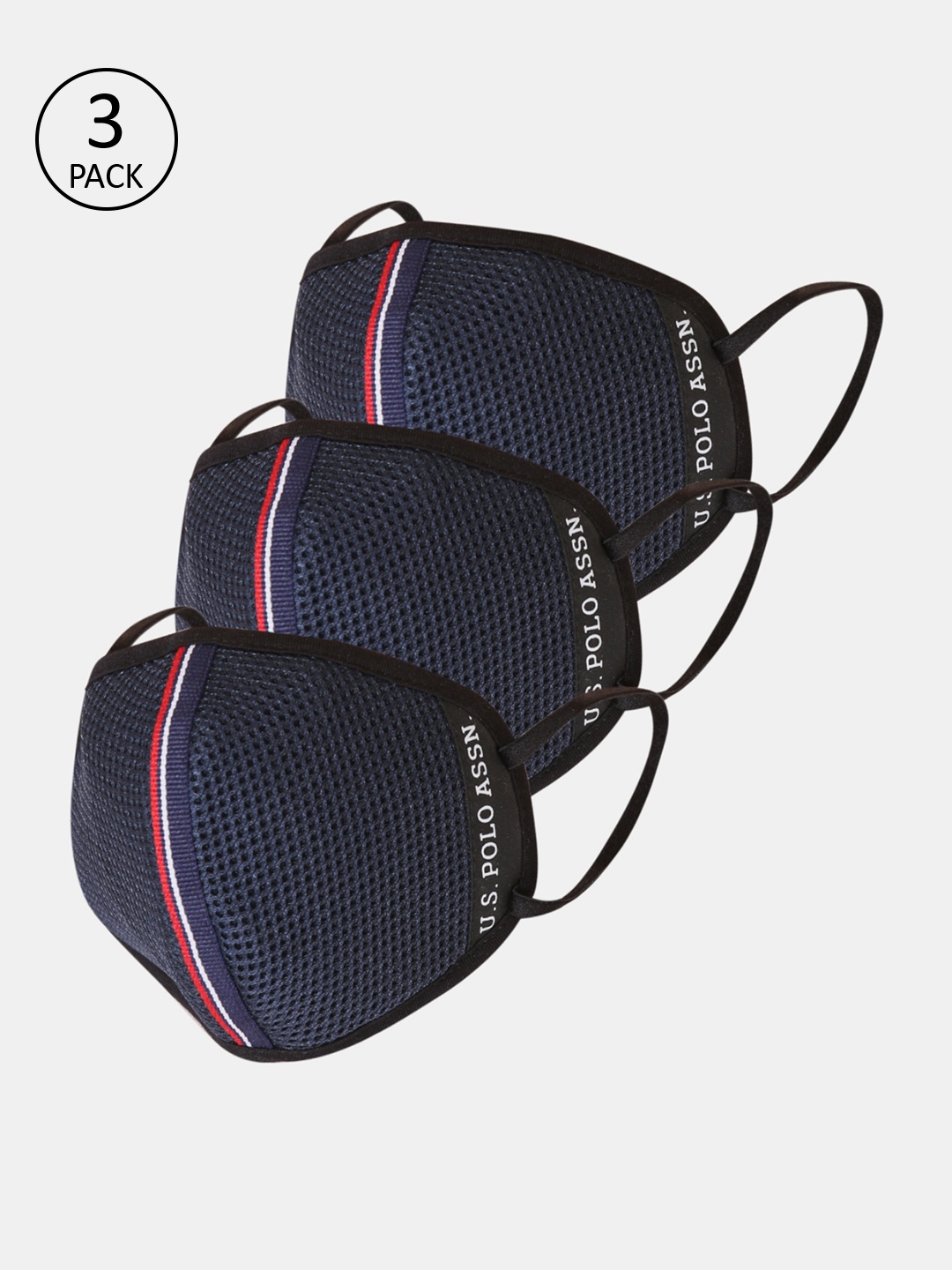 

U.S. Polo Assn. Unisex Navy Blue 3 Pcs 3 Ply Anti Pollution Reusable Airmesh Face Masks