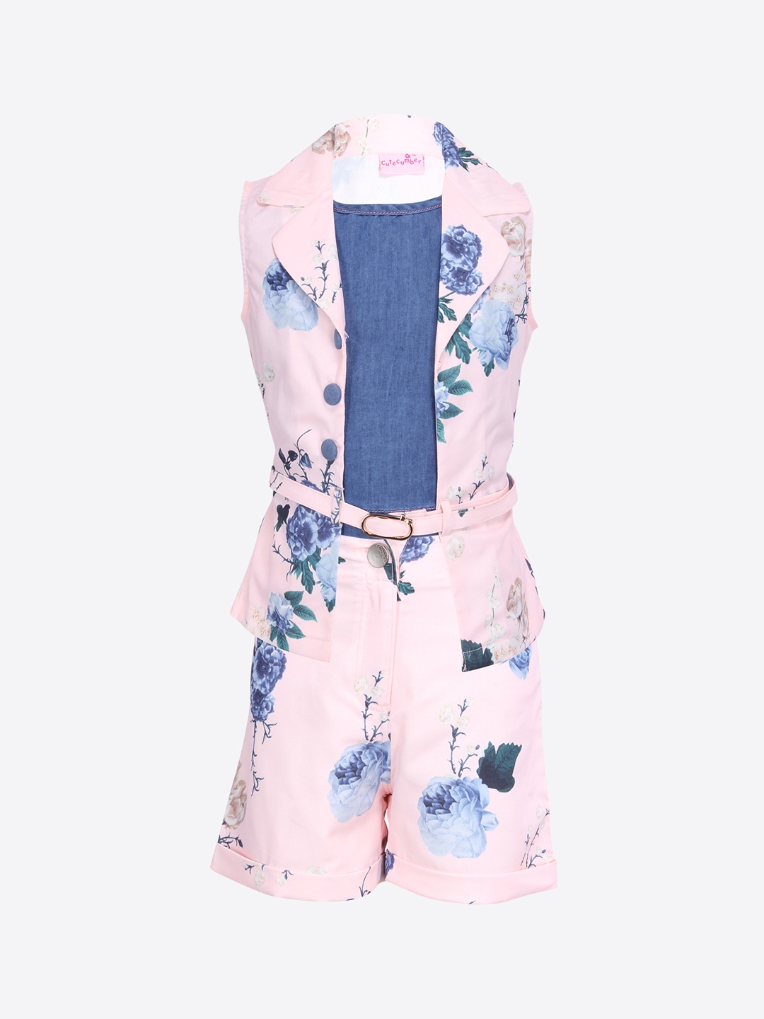 

CUTECUMBER Girls Pink & Blue Printed Top with Shorts