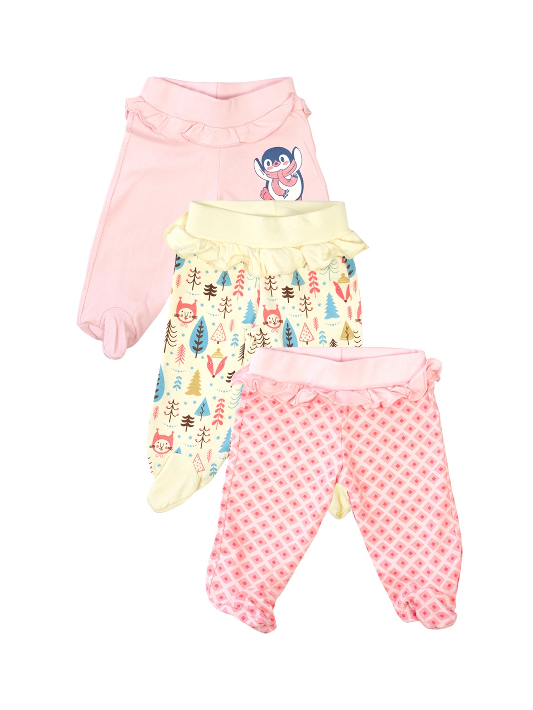 

MeeMee Infant Girls Pack Of 3 Leggings With Attached Footies, Pink