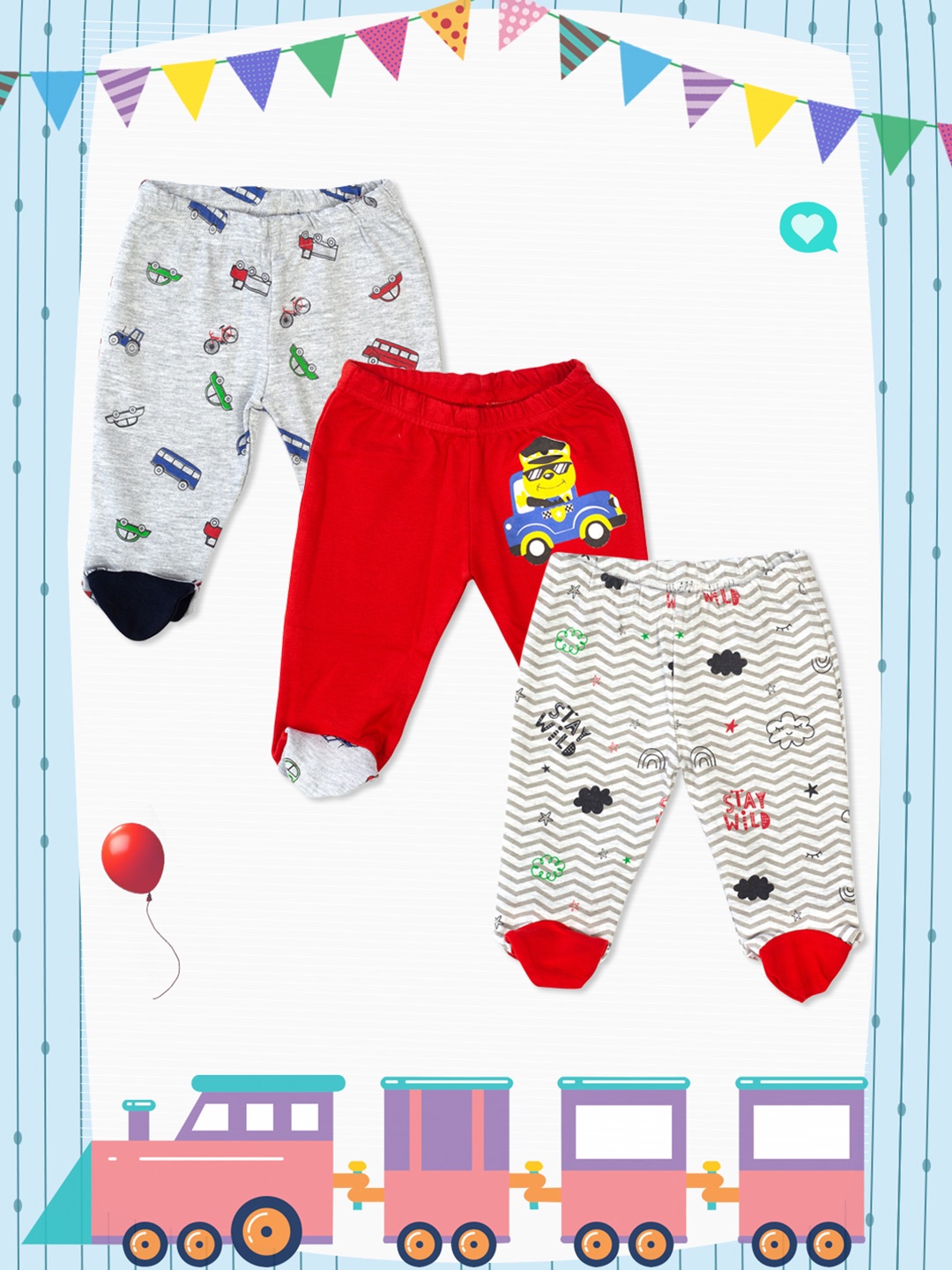 

MeeMee Boys Pack Of 3 Leggings With Attached Footies, Grey