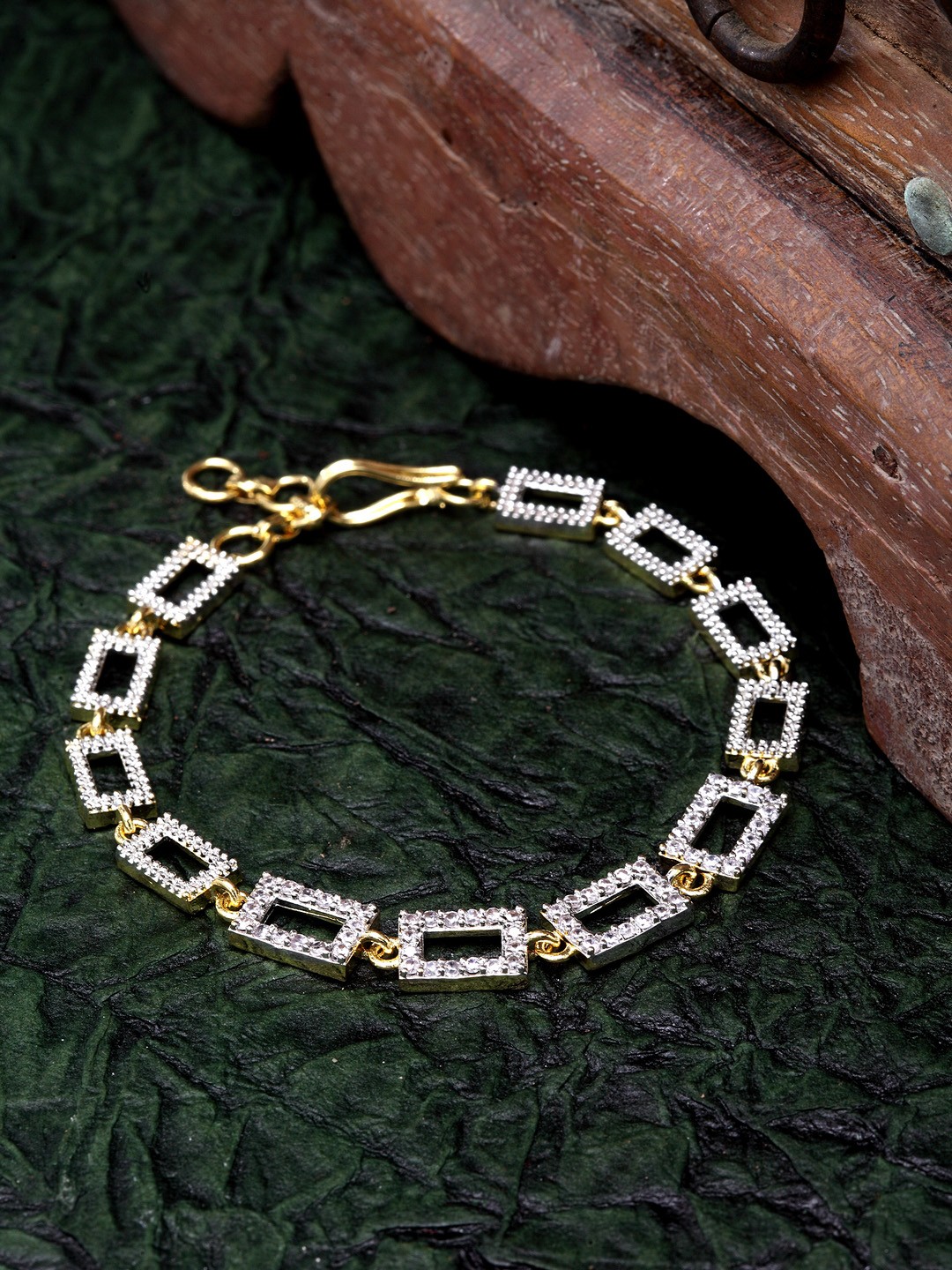 

DUGRISTYLE Gold-Plated Sterling Silver AD Studded Handcrafted Wraparound Bracelet