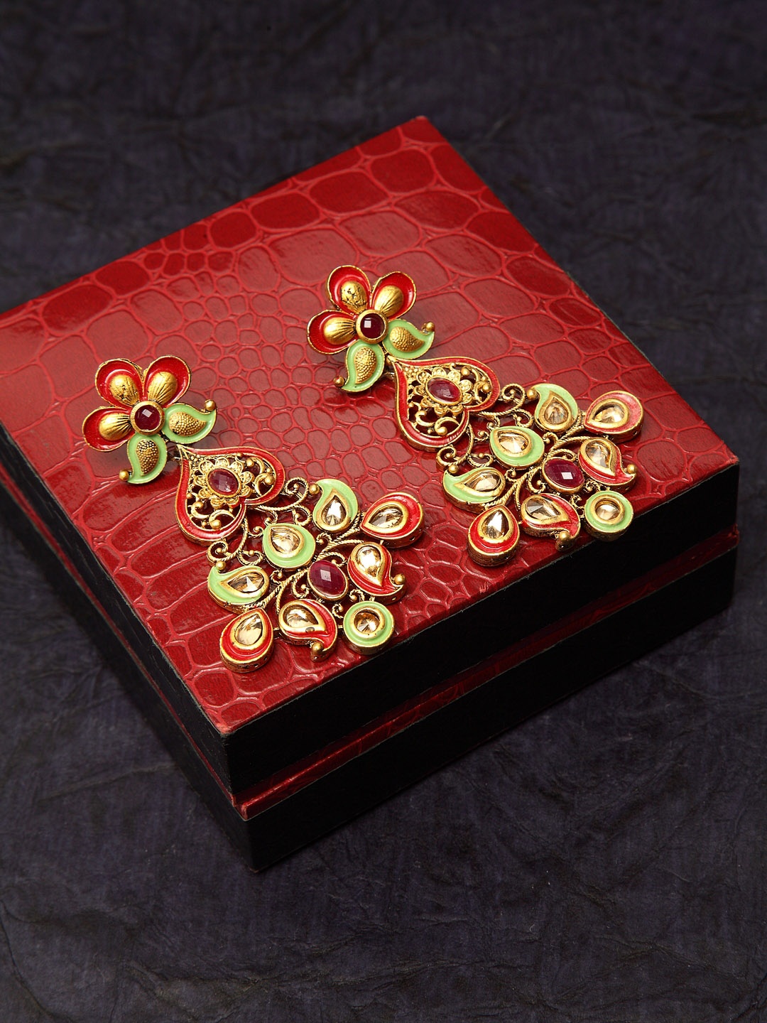 

PANASH Gold-Toned & Red Contemporary Drop Earrings