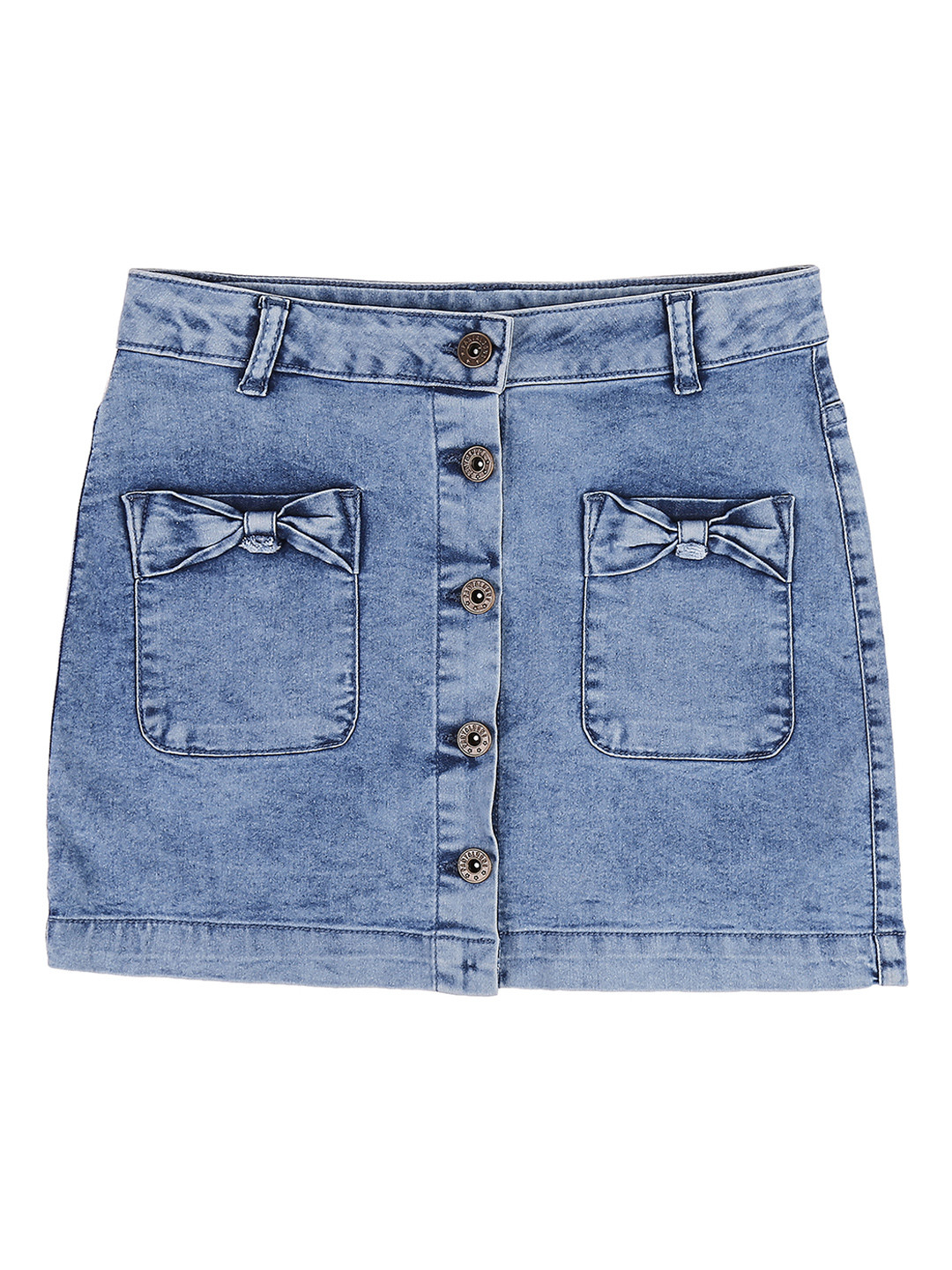 

Pantaloons Junior Girls Blue Solid A-Line Denim Mini Skirt