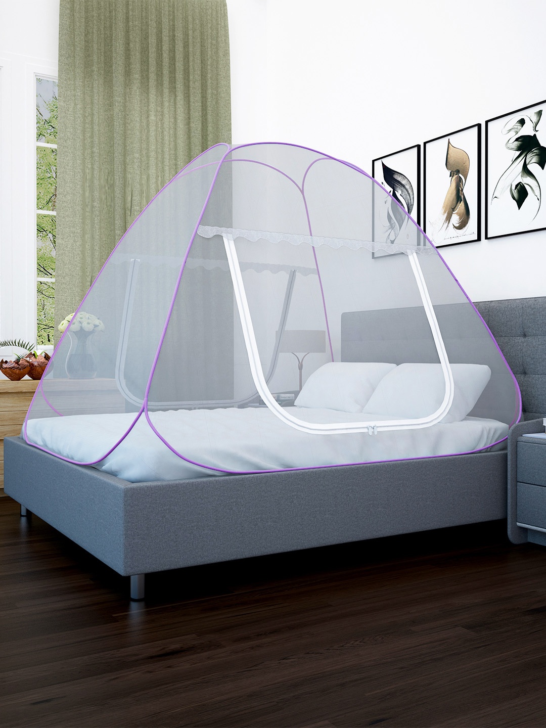 

Story@home Purple & White Double Bed Foldable Mosquito Net
